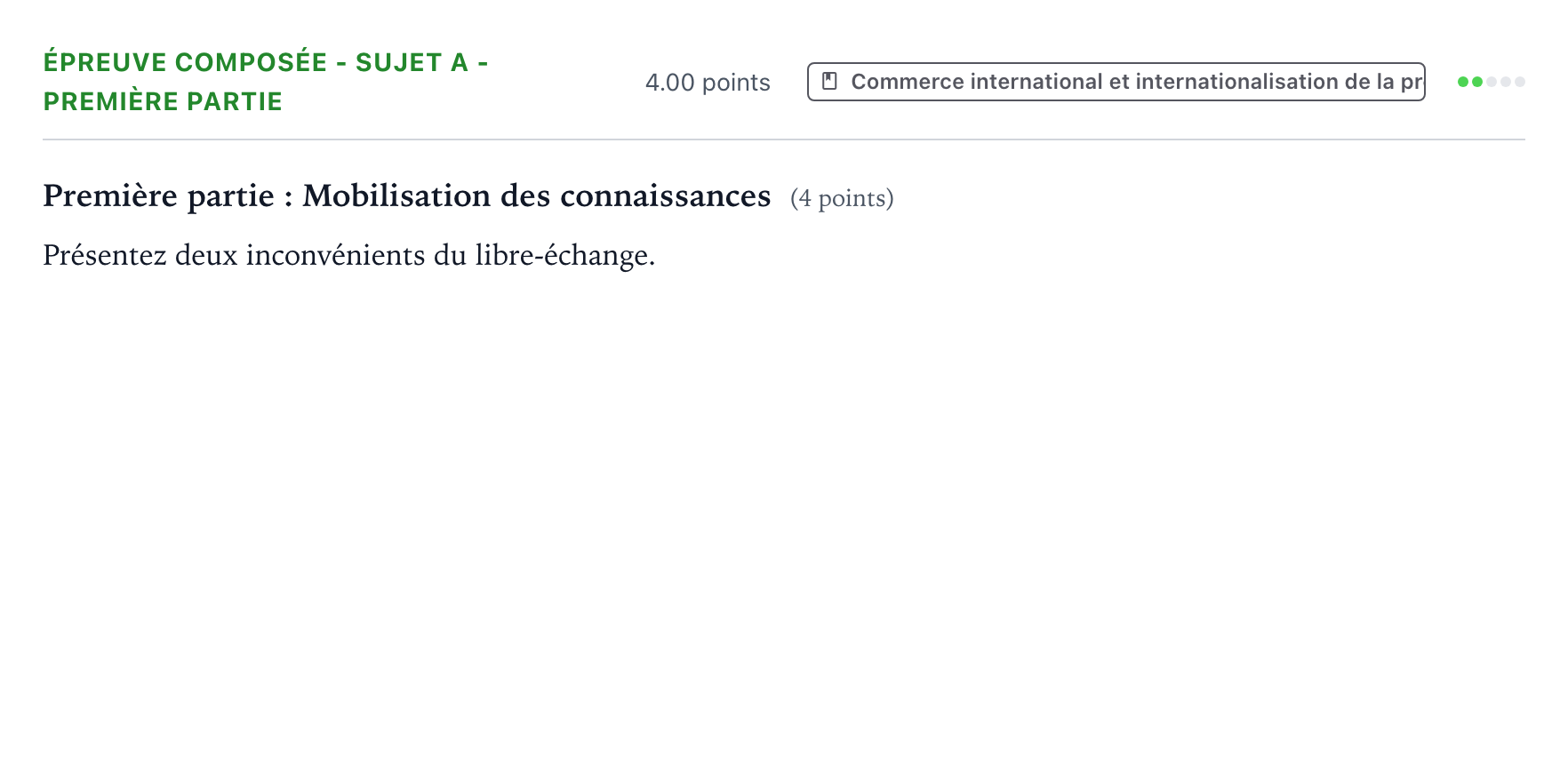 Énoncé: Épreuve composée - Sujet A - Première partie · Bac Sciences Économiques et Sociales Amérique du Nord 2022 (jour 1)