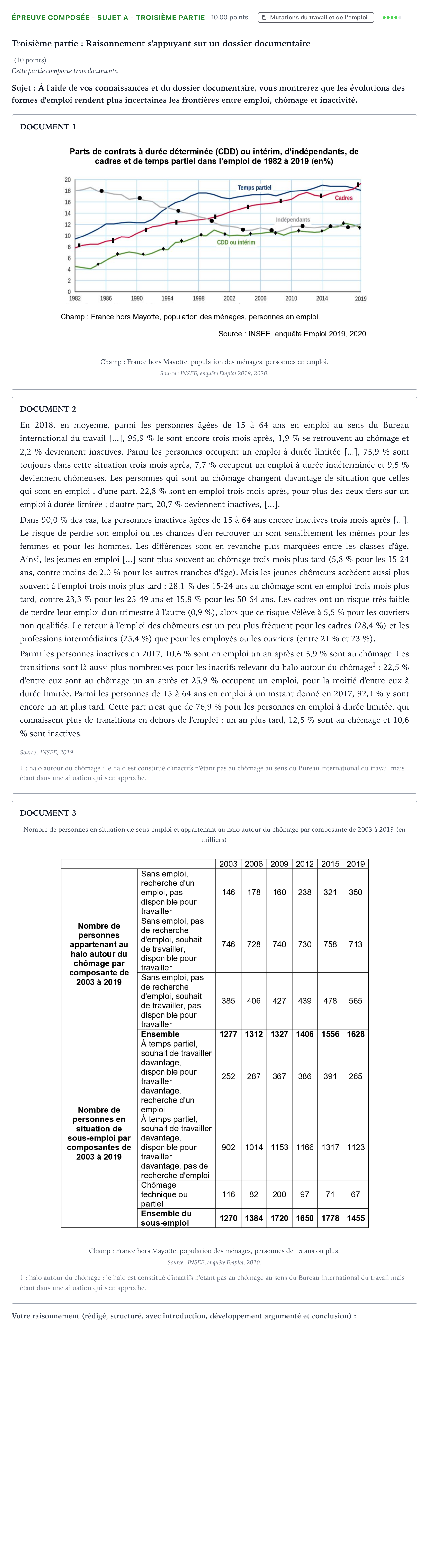 Énoncé: Épreuve composée - Sujet A - Troisième partie · Bac Sciences Économiques et Sociales Amérique du Nord 2022 (jour 1)