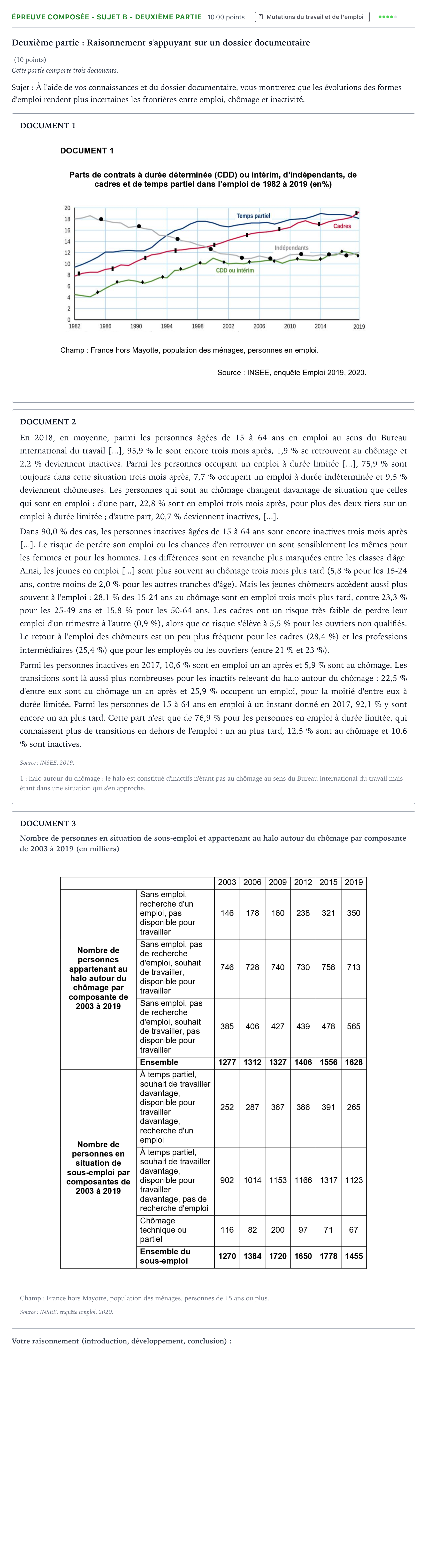 Énoncé: Épreuve composée - Sujet B - Deuxième partie · Bac Sciences Économiques et Sociales Amérique du Nord 2022 (jour 1)