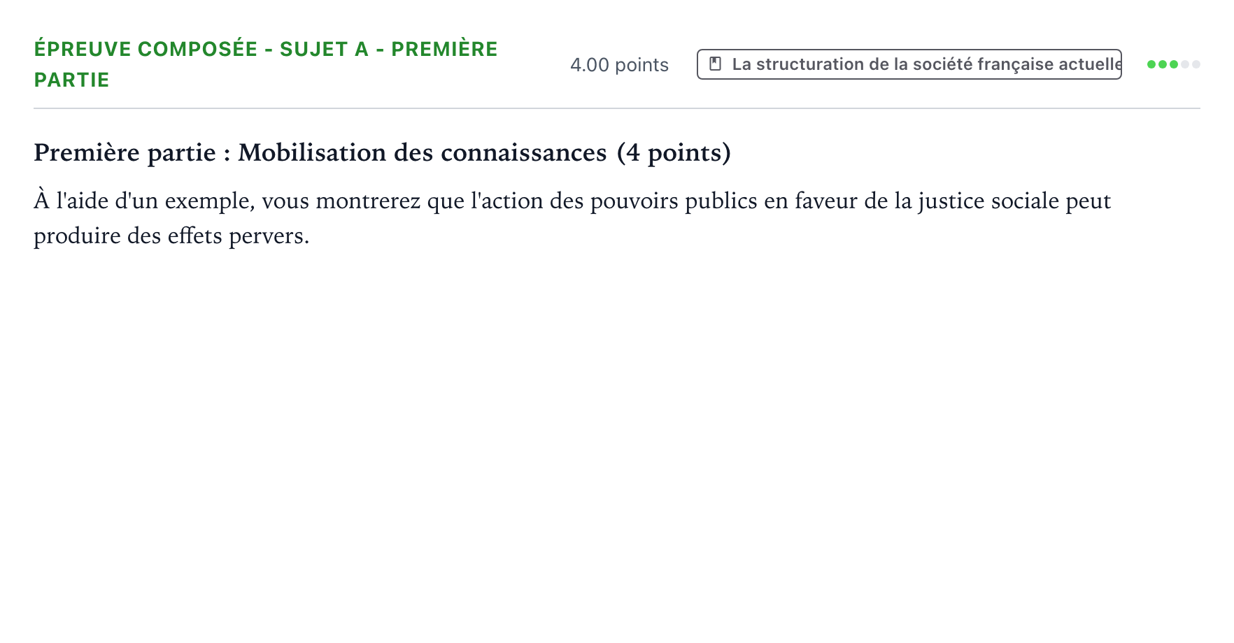 Énoncé: Épreuve composée - Sujet A - Première partie · Bac Sciences Économiques et Sociales Amérique du Nord 2022 (jour 2)