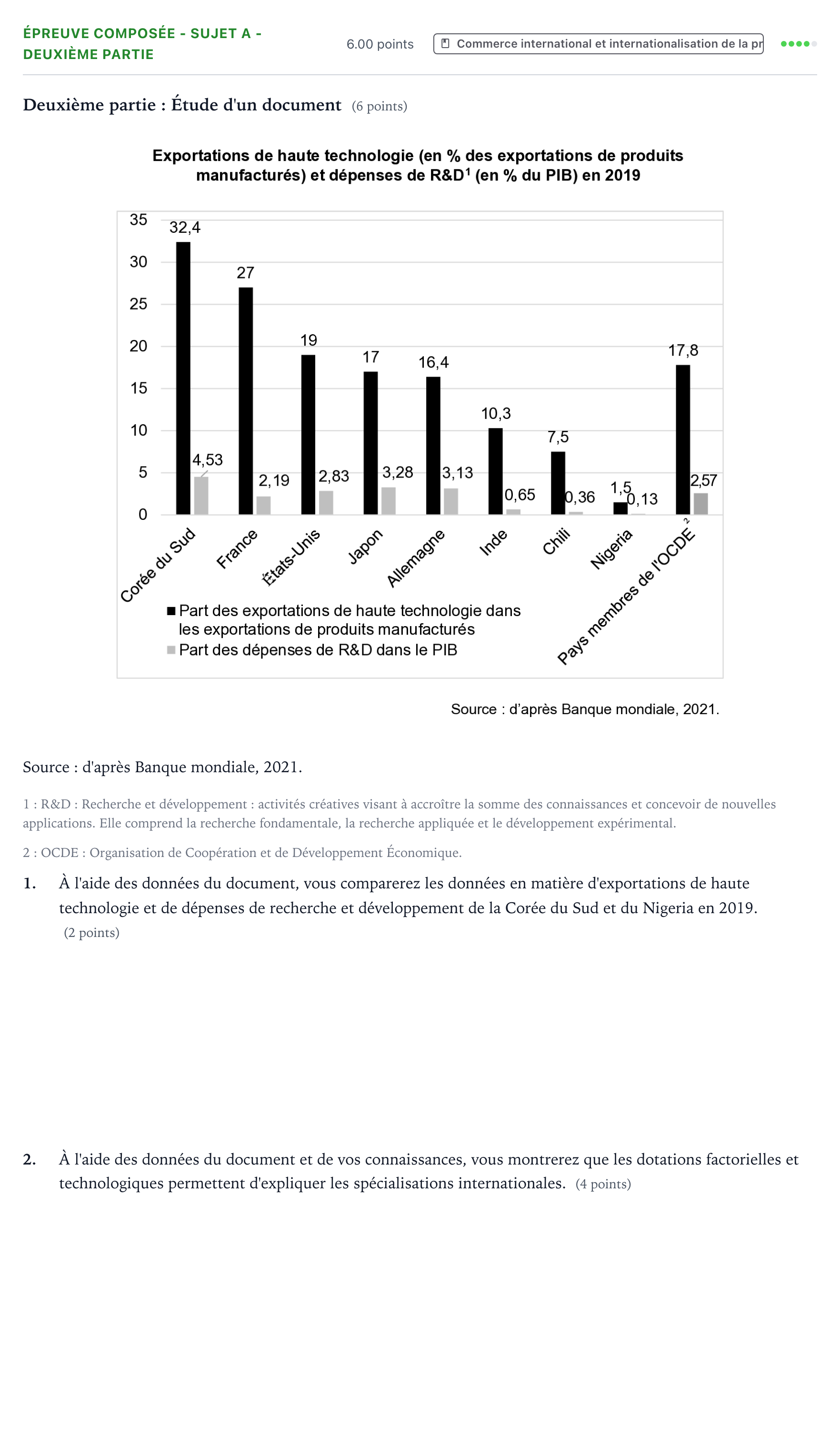 Énoncé: Épreuve composée - Sujet A - Deuxième partie · Bac Sciences Économiques et Sociales Amérique du Nord 2022 (jour 2)