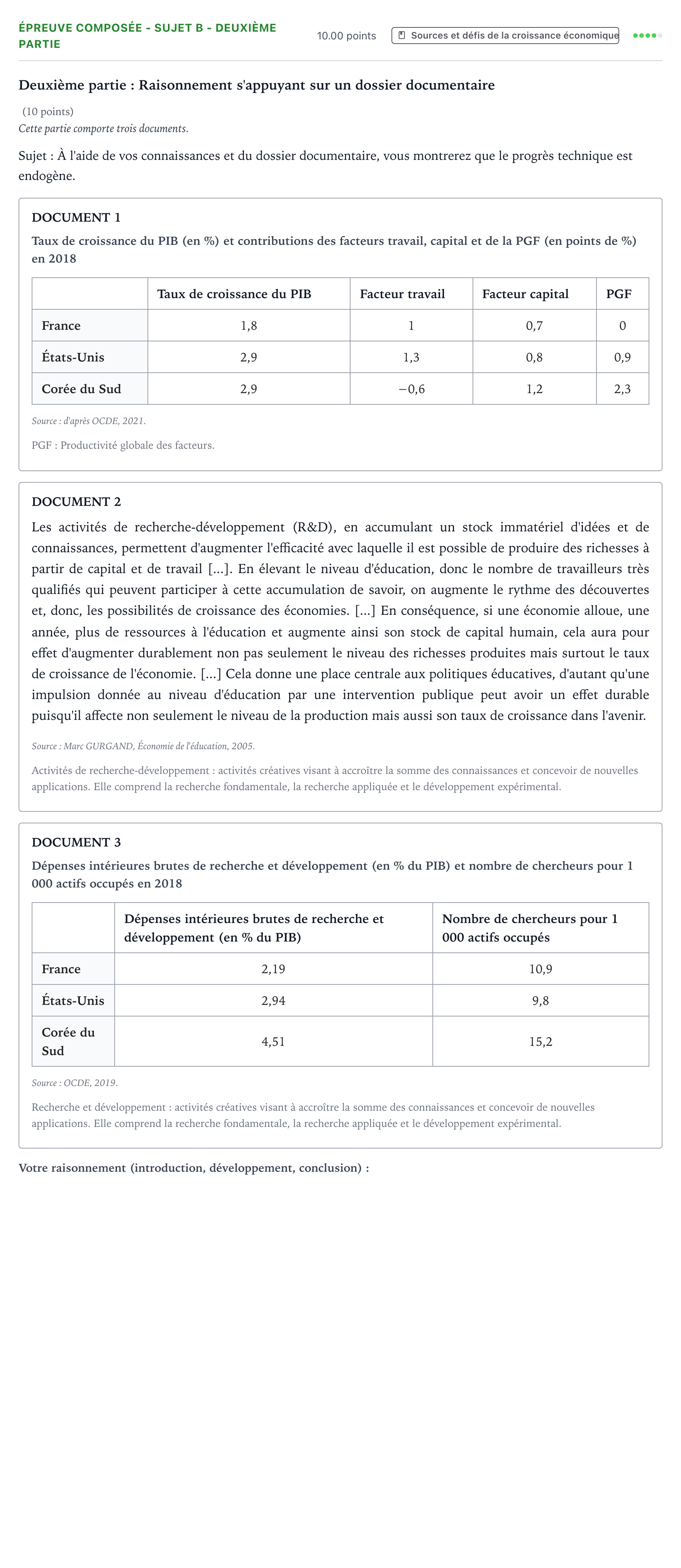 Énoncé: Épreuve composée - Sujet B - Deuxième partie · Bac Sciences Économiques et Sociales Amérique du Nord 2022 (jour 2)