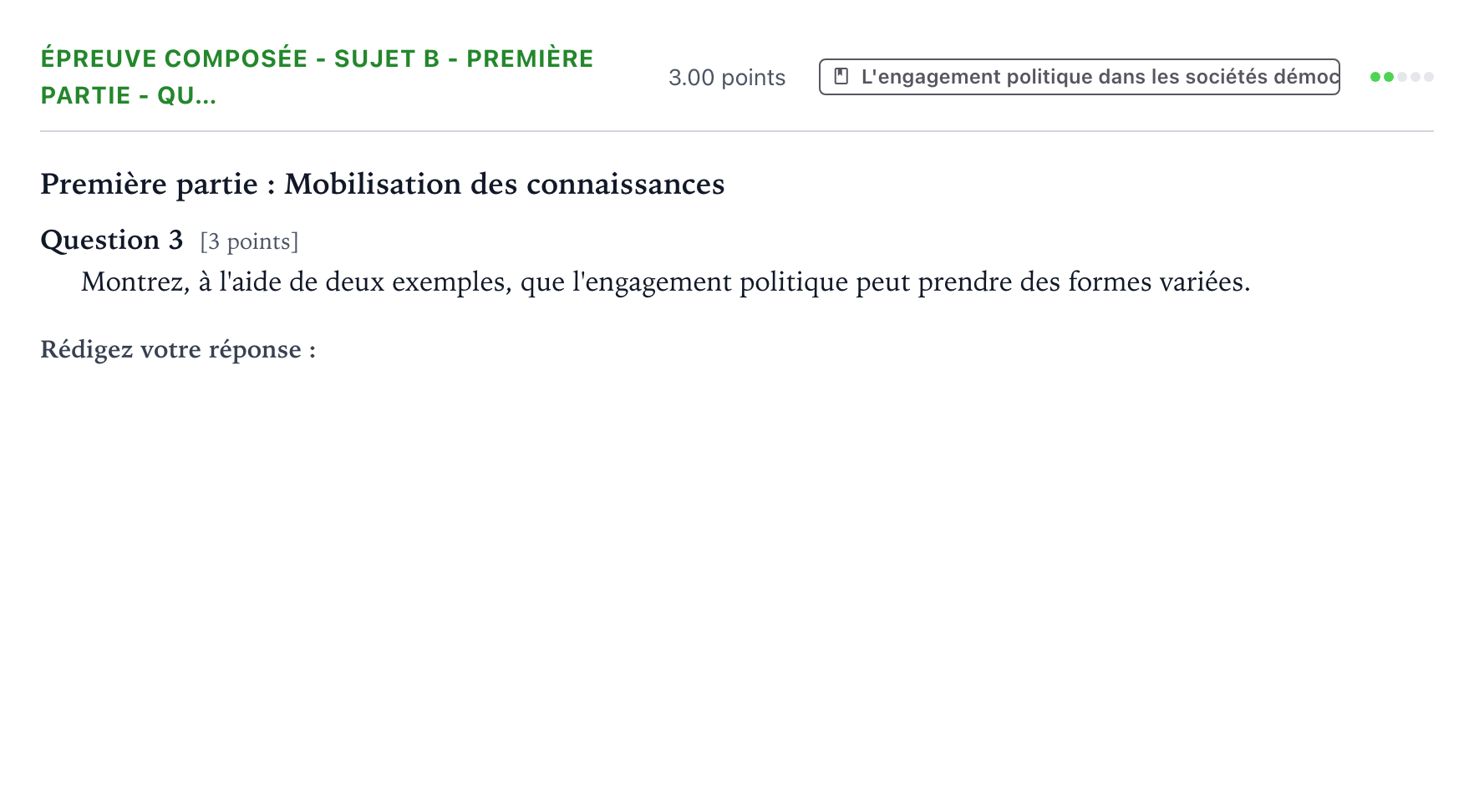 Énoncé: Épreuve composée - Sujet B - Première partie - Qu… · Bac Sciences Économiques et Sociales Amérique du Sud 2022 (jour 1)