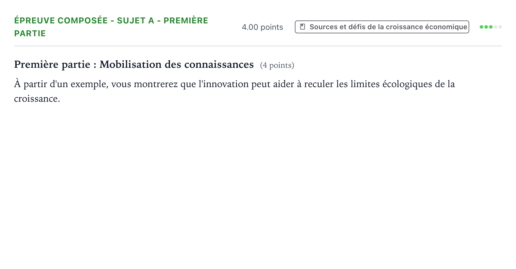 Énoncé: Épreuve composée - Sujet A - Première partie · Bac Sciences Économiques et Sociales Amérique du Sud 2022 (jour 2)