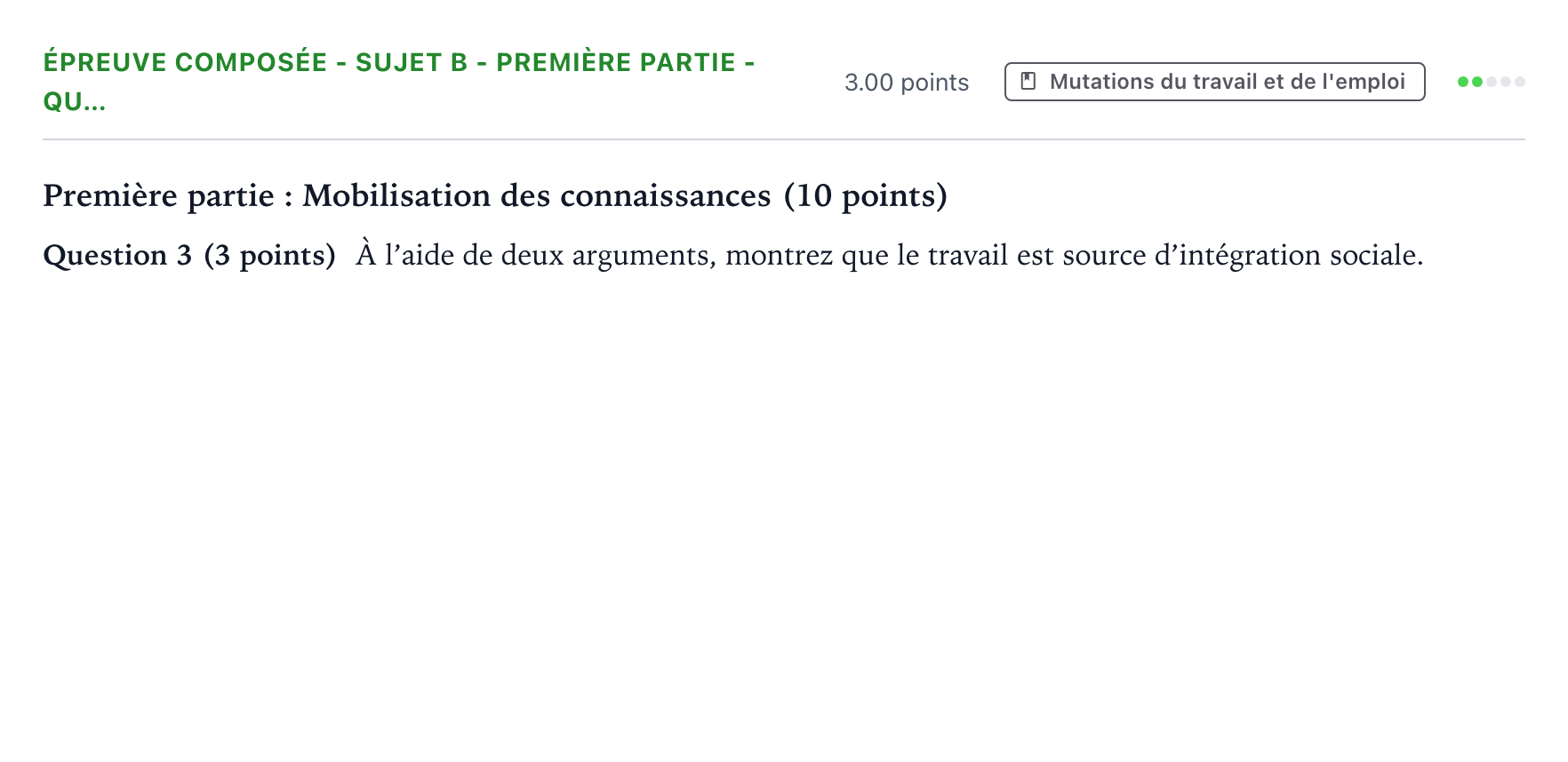 Énoncé: Épreuve composée - Sujet B - Première partie - Qu… · Bac Sciences Économiques et Sociales Amérique du Sud 2022 (jour 2)