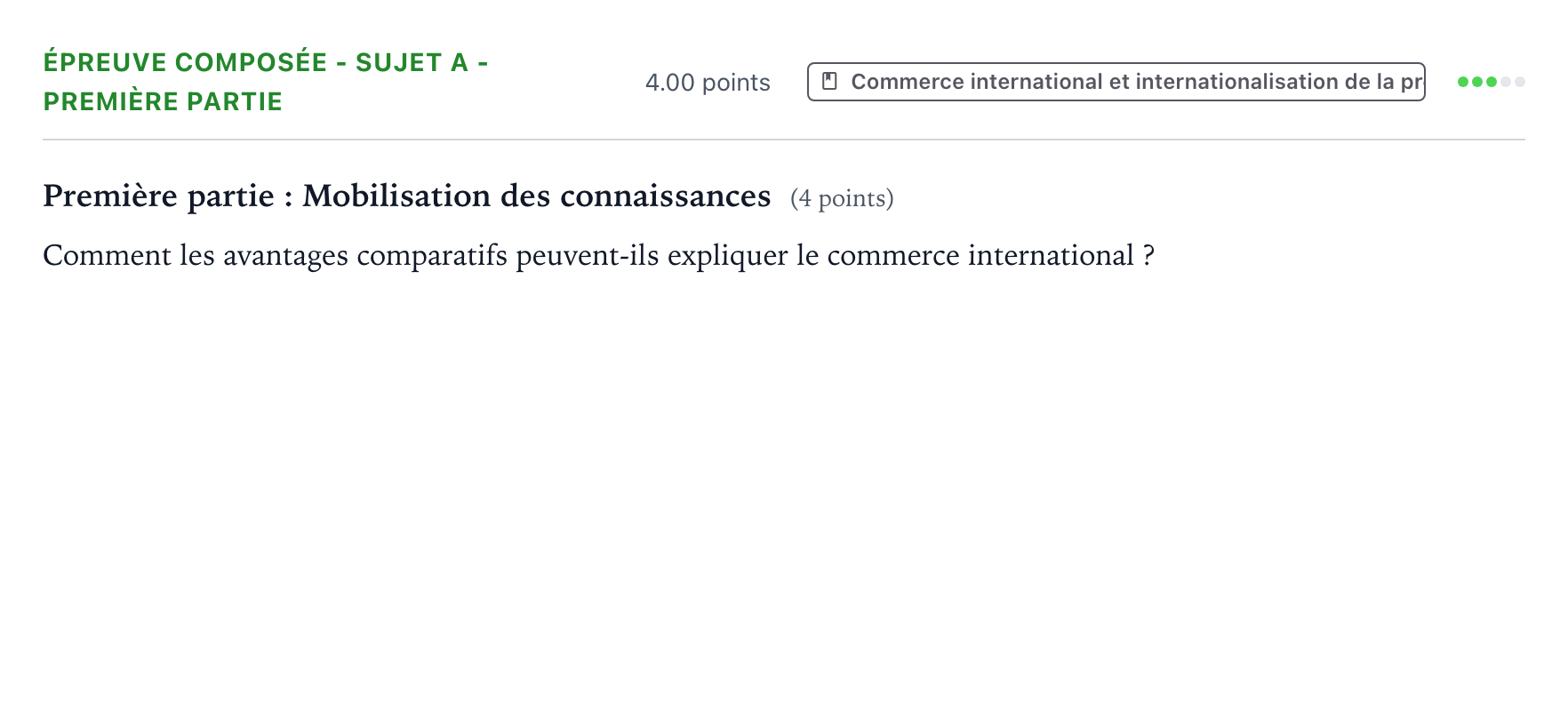 Énoncé: Épreuve composée - Sujet A - Première partie · Bac Sciences Économiques et Sociales Asie 2022 (jour 1)