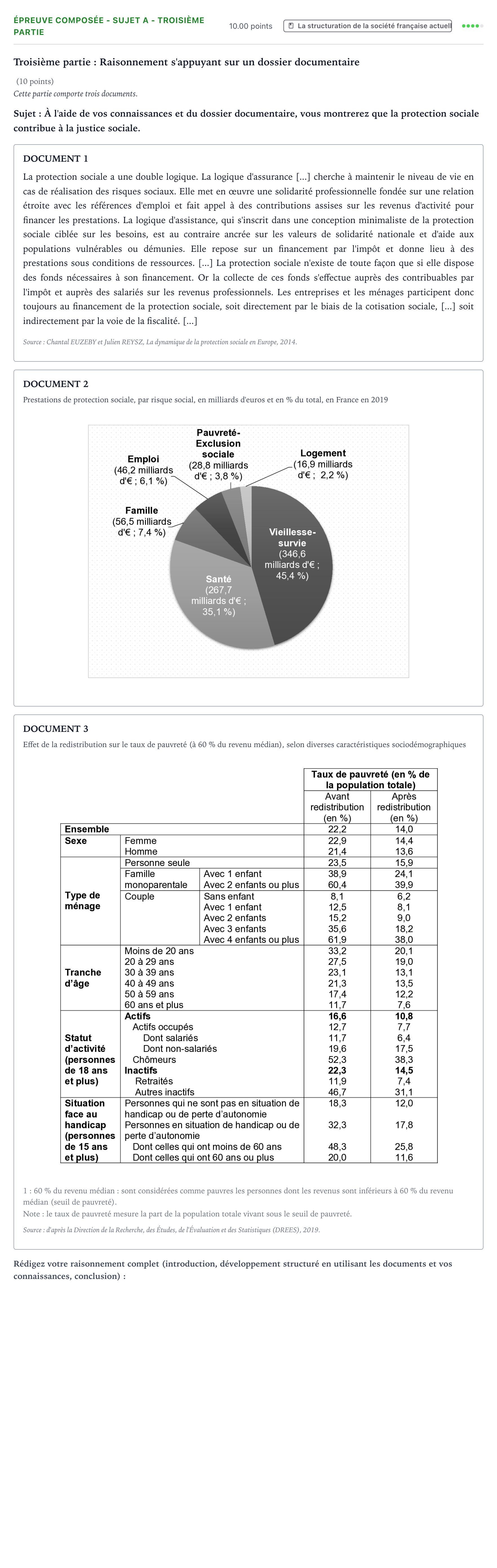 Énoncé: Épreuve composée - Sujet A - Troisième partie · Bac Sciences Économiques et Sociales Asie 2022 (jour 1)