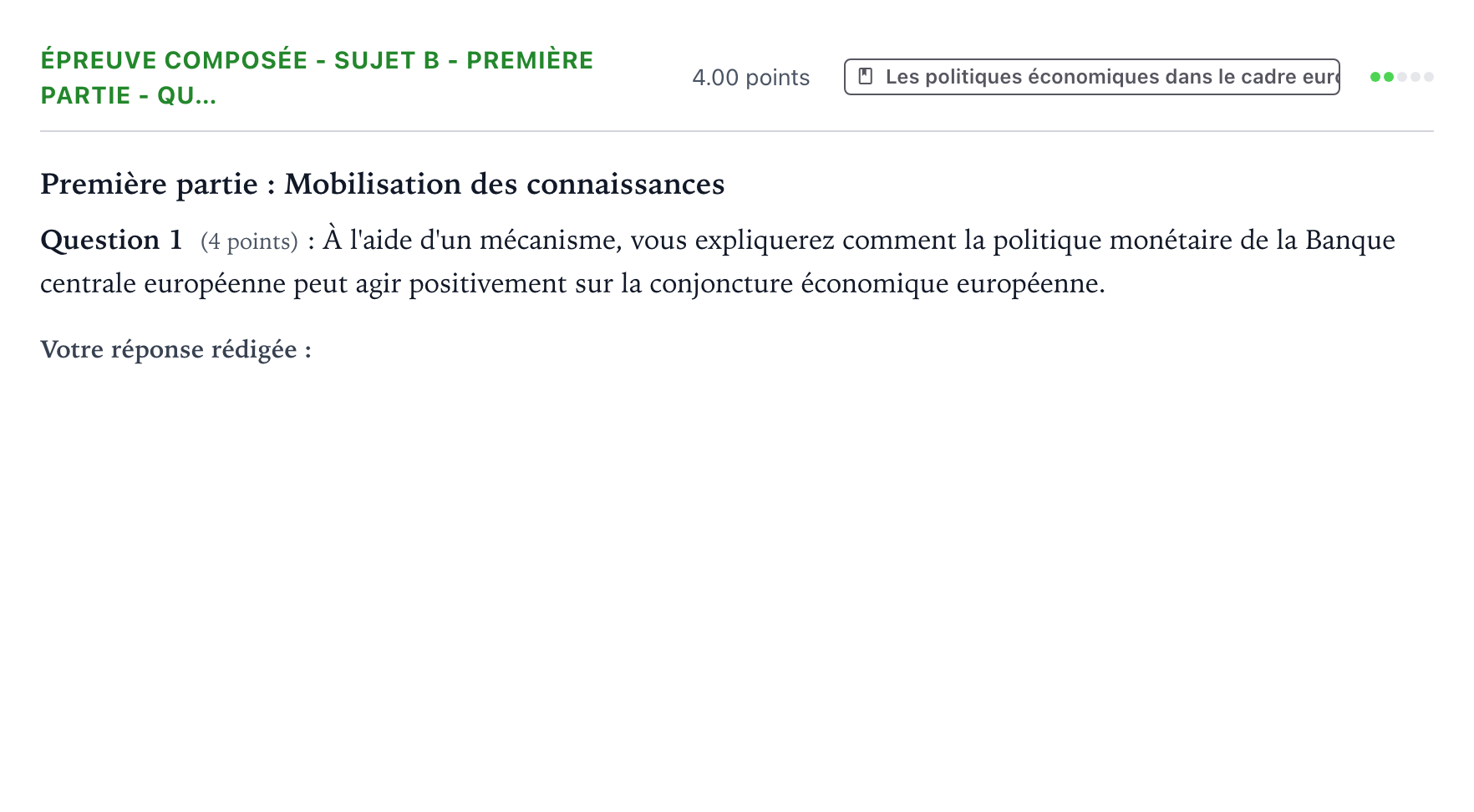 Énoncé: Épreuve composée - Sujet B - Première partie - Qu… · Bac Sciences Économiques et Sociales Asie 2022 (jour 1)
