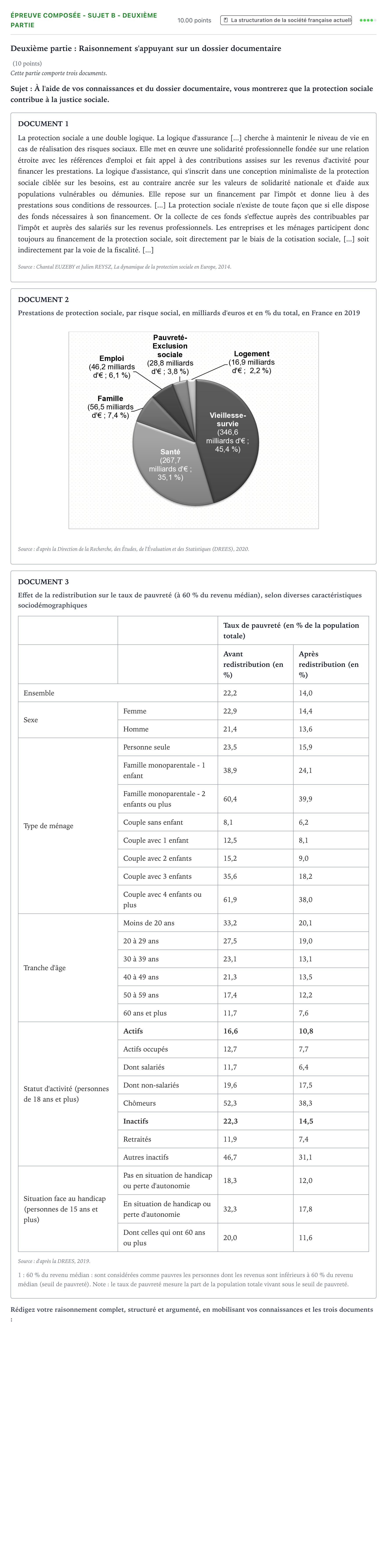 Énoncé: Épreuve composée - Sujet B - Deuxième partie · Bac Sciences Économiques et Sociales Asie 2022 (jour 1)