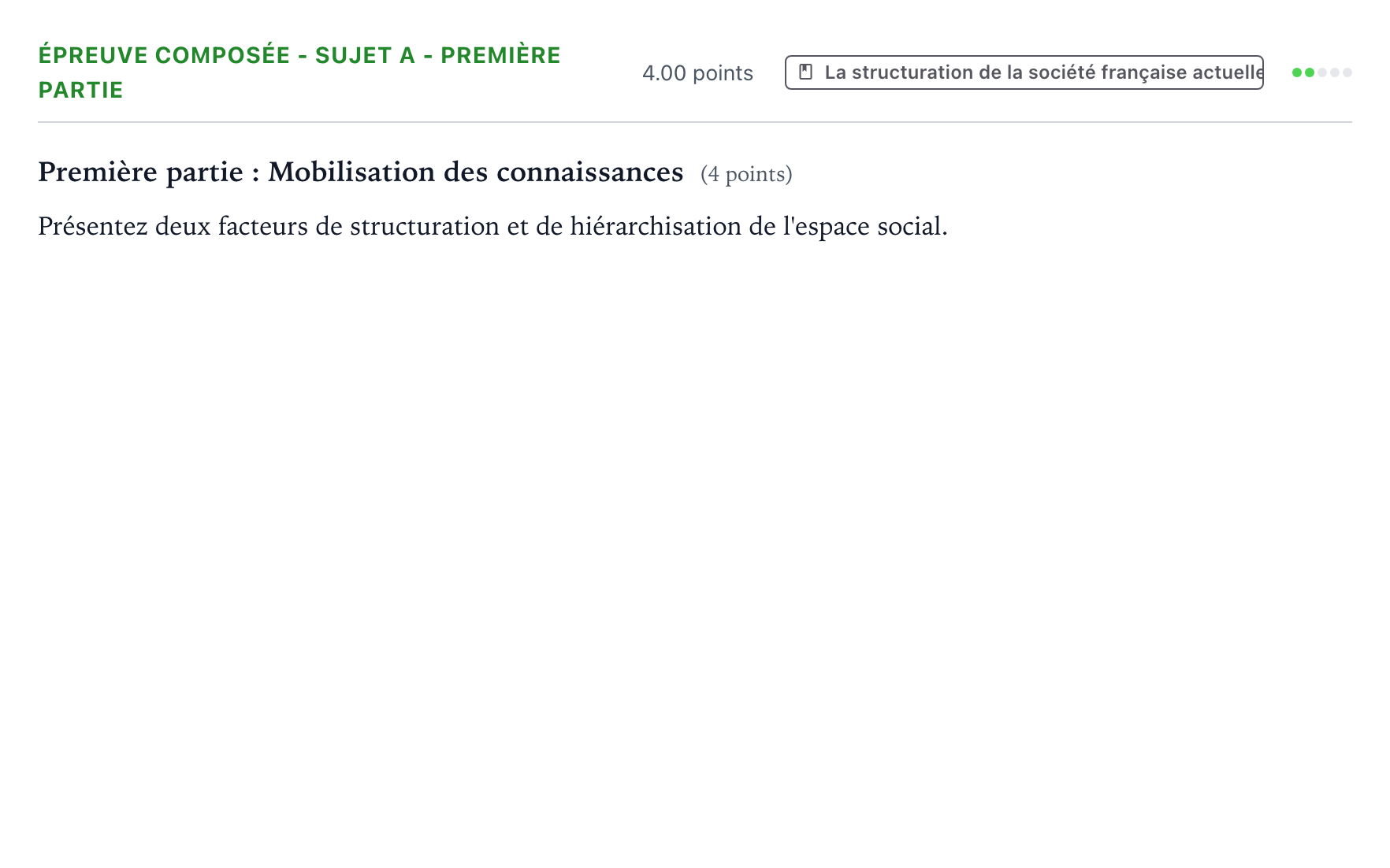 Énoncé: Épreuve composée - Sujet A - Première partie · Bac Sciences Économiques et Sociales Centres étrangers (Afrique) 2022 (jour 1)