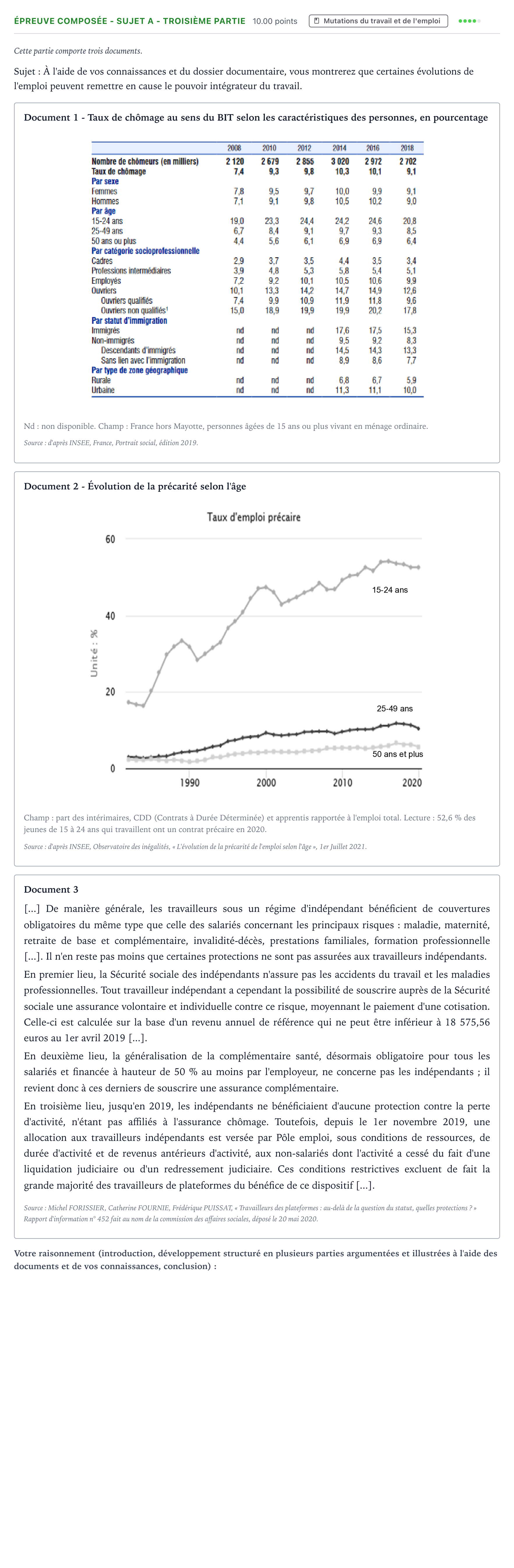 Énoncé: Épreuve composée - Sujet A - Troisième partie · Bac Sciences Économiques et Sociales Centres étrangers (Afrique) 2022 (jour 1)