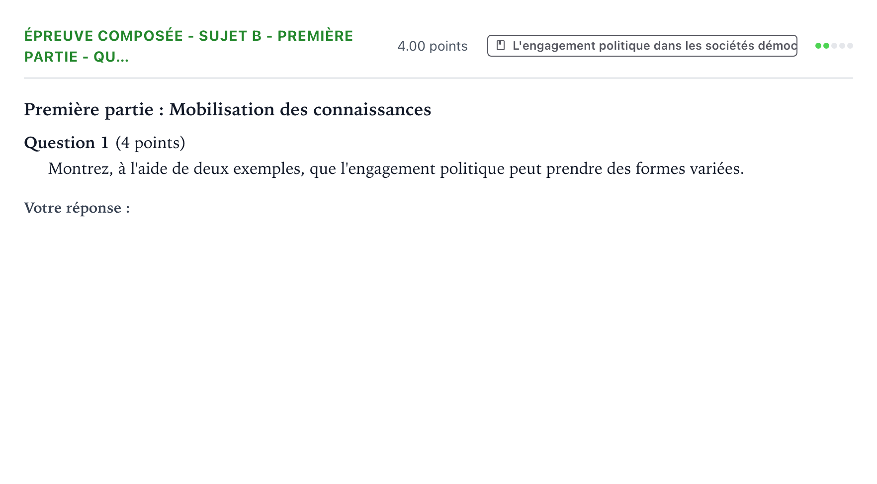 Énoncé: Épreuve composée - Sujet B - Première partie - Qu… · Bac Sciences Économiques et Sociales Centres étrangers (Afrique) 2022 (jour 1)