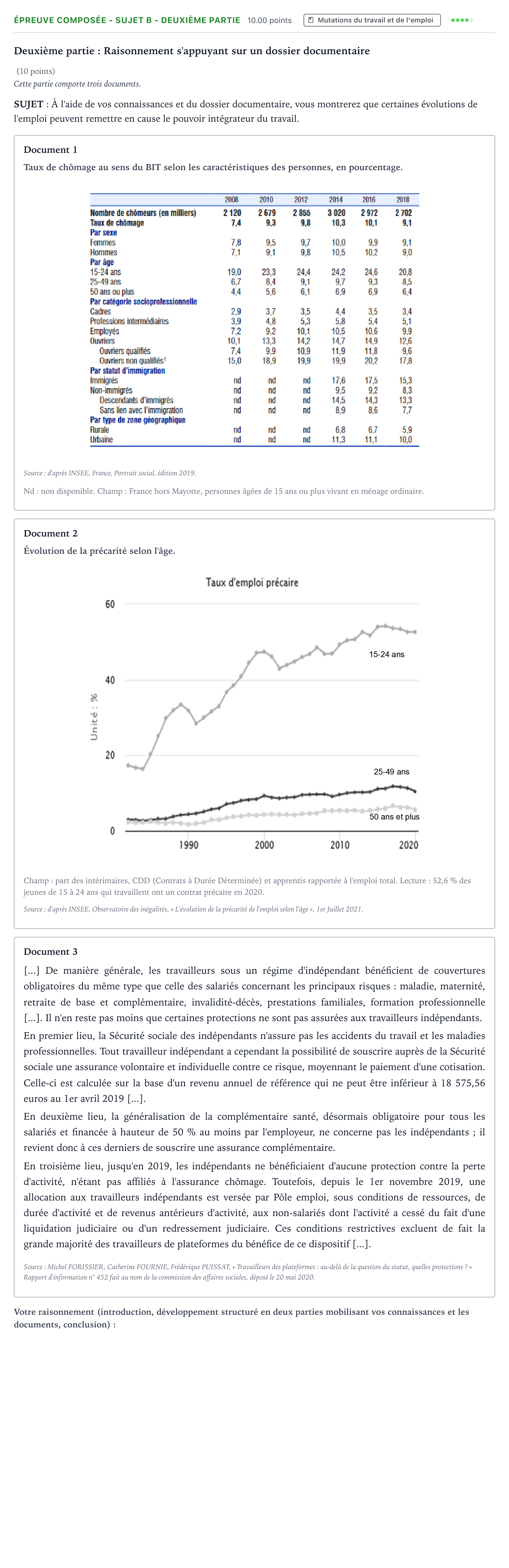Énoncé: Épreuve composée - Sujet B - Deuxième partie · Bac Sciences Économiques et Sociales Centres étrangers (Afrique) 2022 (jour 1)