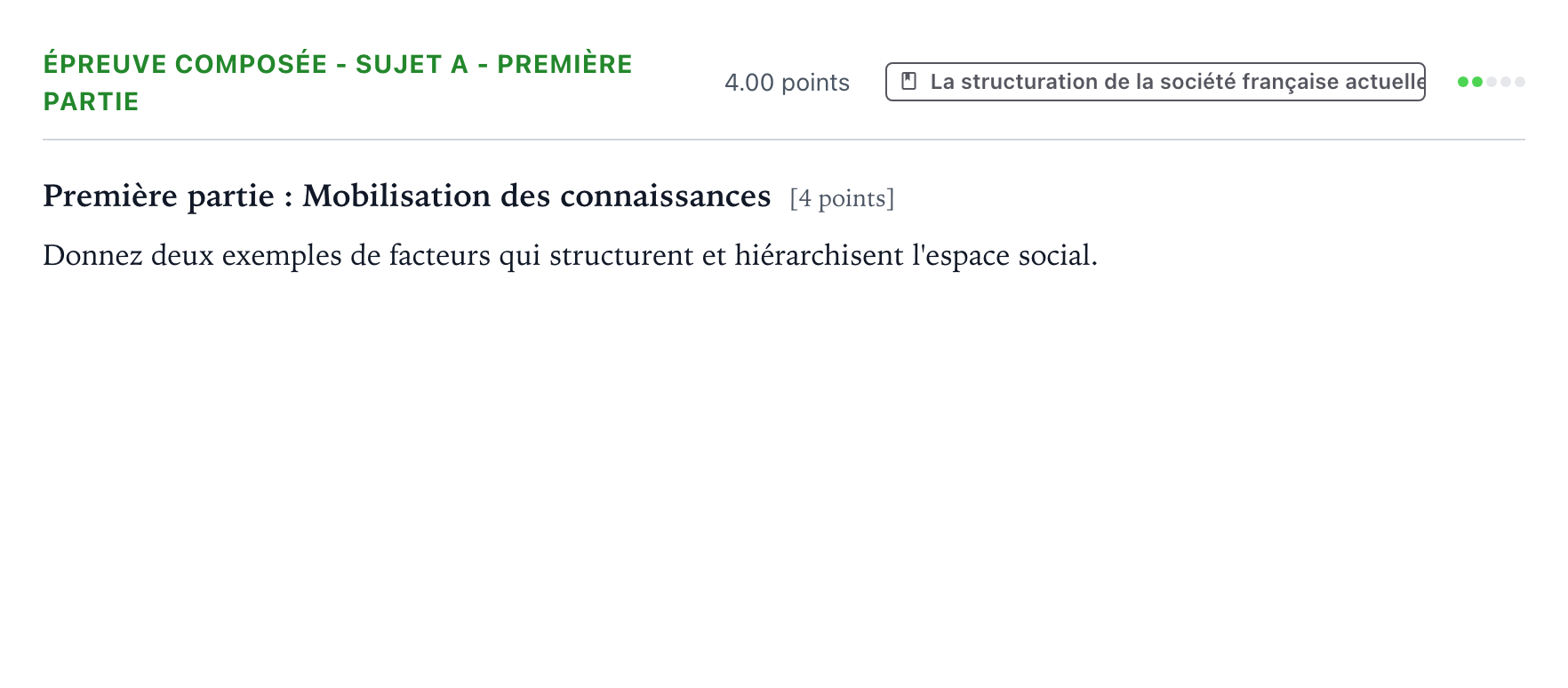 Énoncé: Épreuve composée - Sujet A - Première partie · Bac Sciences Économiques et Sociales Asie 2022 (jour 2)