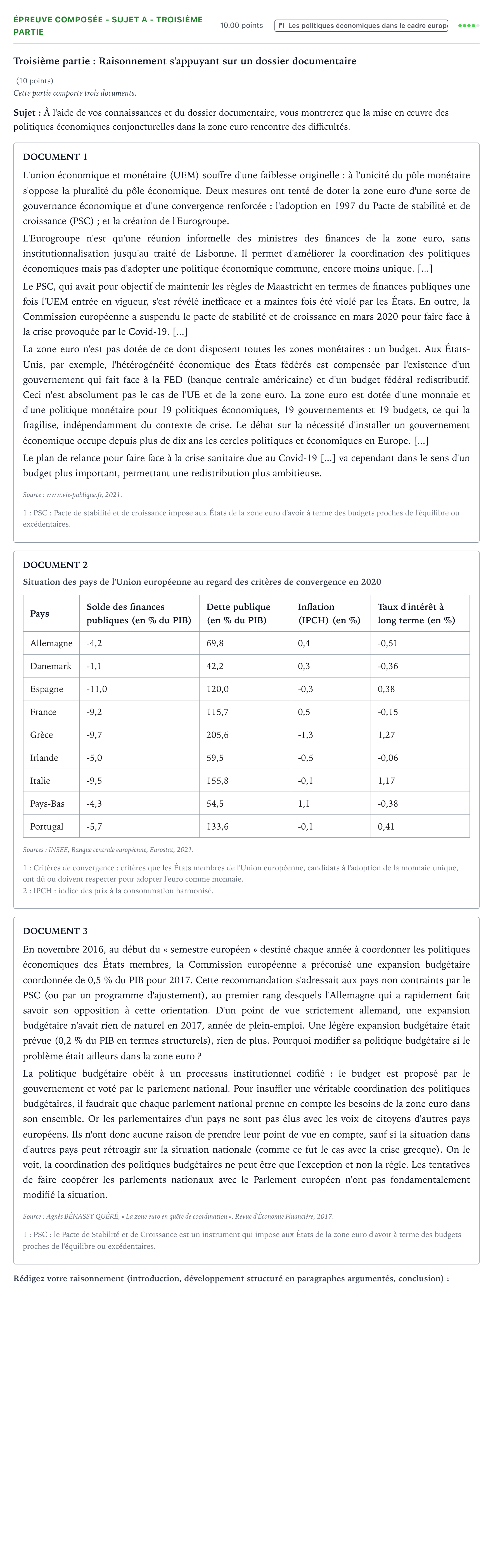 Énoncé: Épreuve composée - Sujet A - Troisième partie · Bac Sciences Économiques et Sociales Asie 2022 (jour 2)