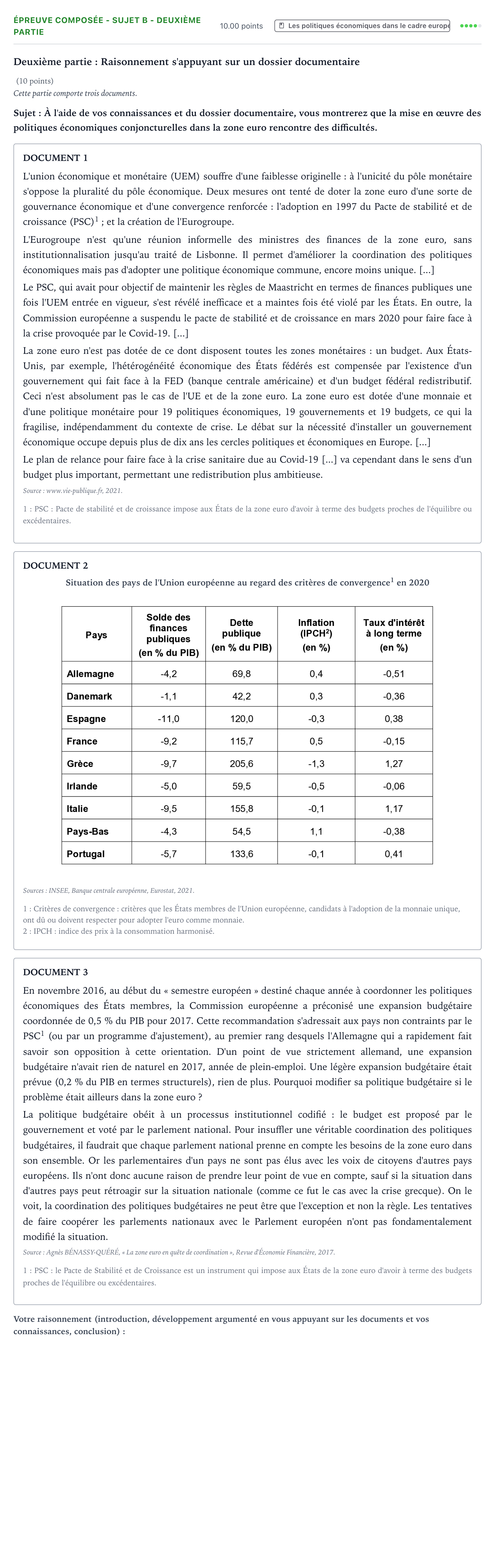 Énoncé: Épreuve composée - Sujet B - Deuxième partie · Bac Sciences Économiques et Sociales Asie 2022 (jour 2)