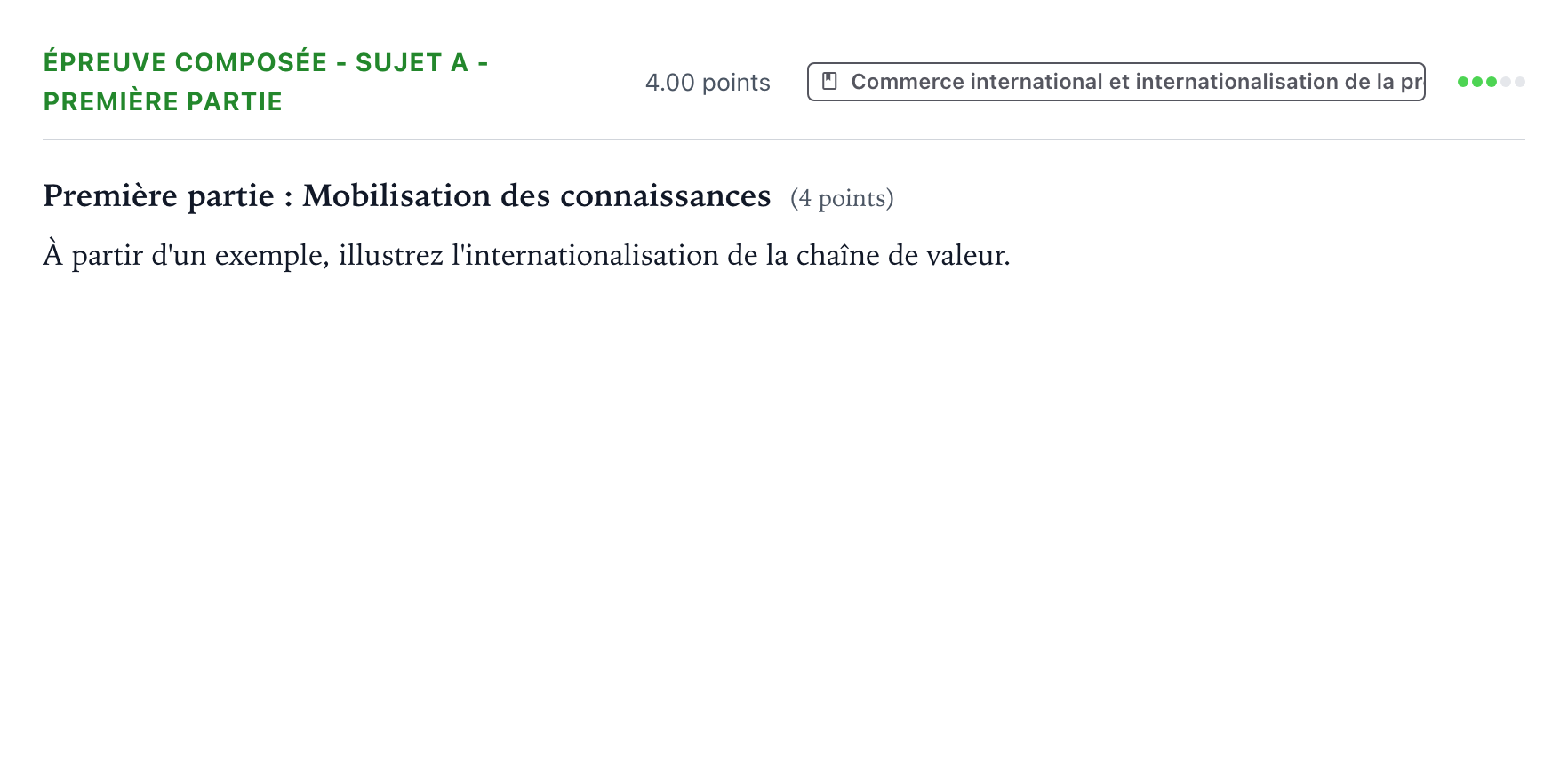 Énoncé: Épreuve composée - Sujet A - Première partie · Bac Sciences Économiques et Sociales Centres étrangers (Afrique) 2022 (jour 2)
