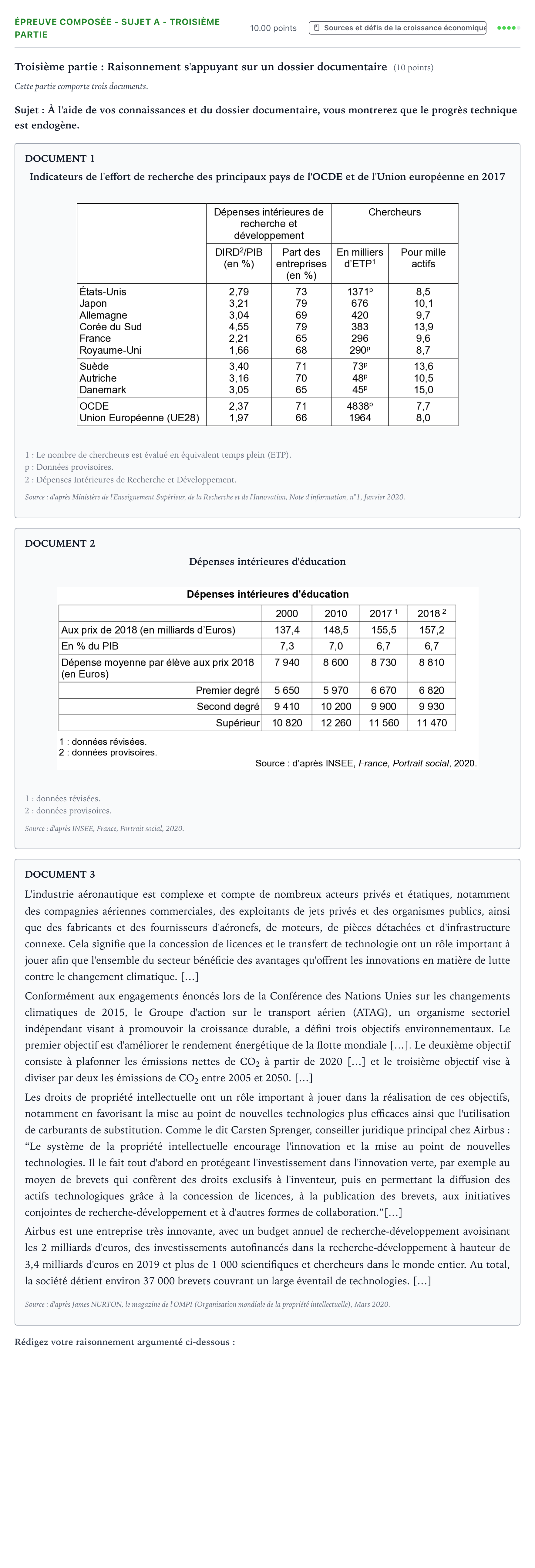 Énoncé: Épreuve composée - Sujet A - Troisième partie · Bac Sciences Économiques et Sociales Centres étrangers (Afrique) 2022 (jour 2)