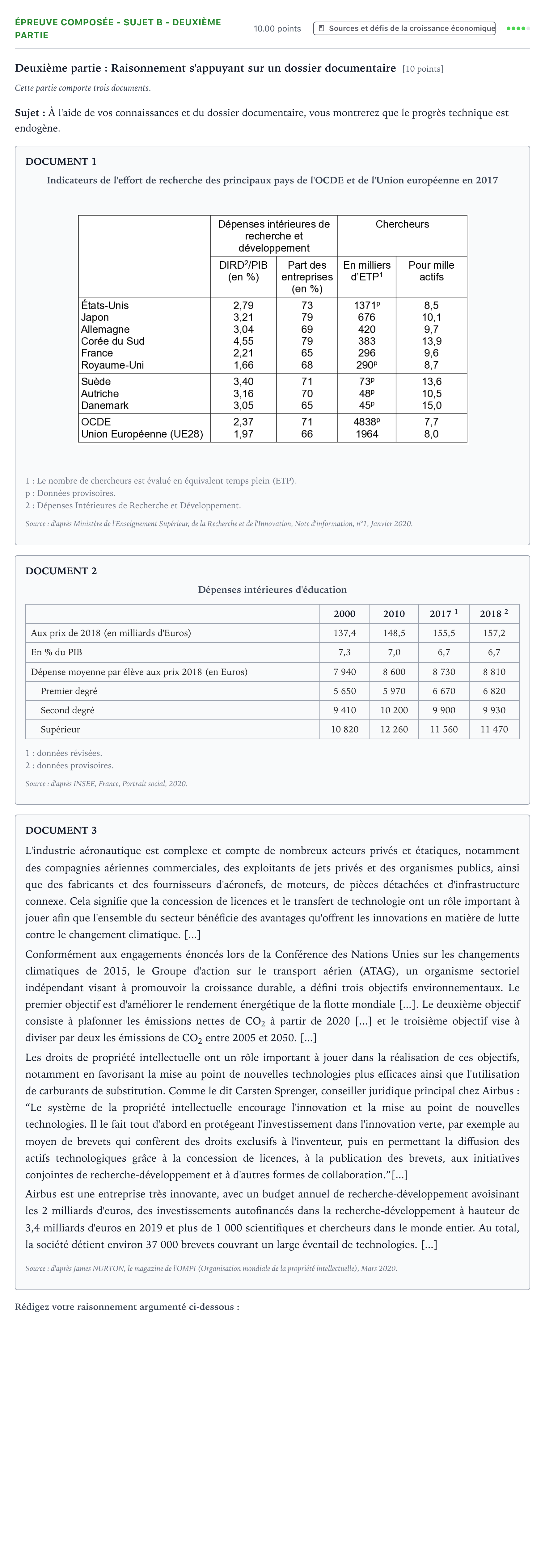 Énoncé: Épreuve composée - Sujet B - Deuxième partie · Bac Sciences Économiques et Sociales Centres étrangers (Afrique) 2022 (jour 2)