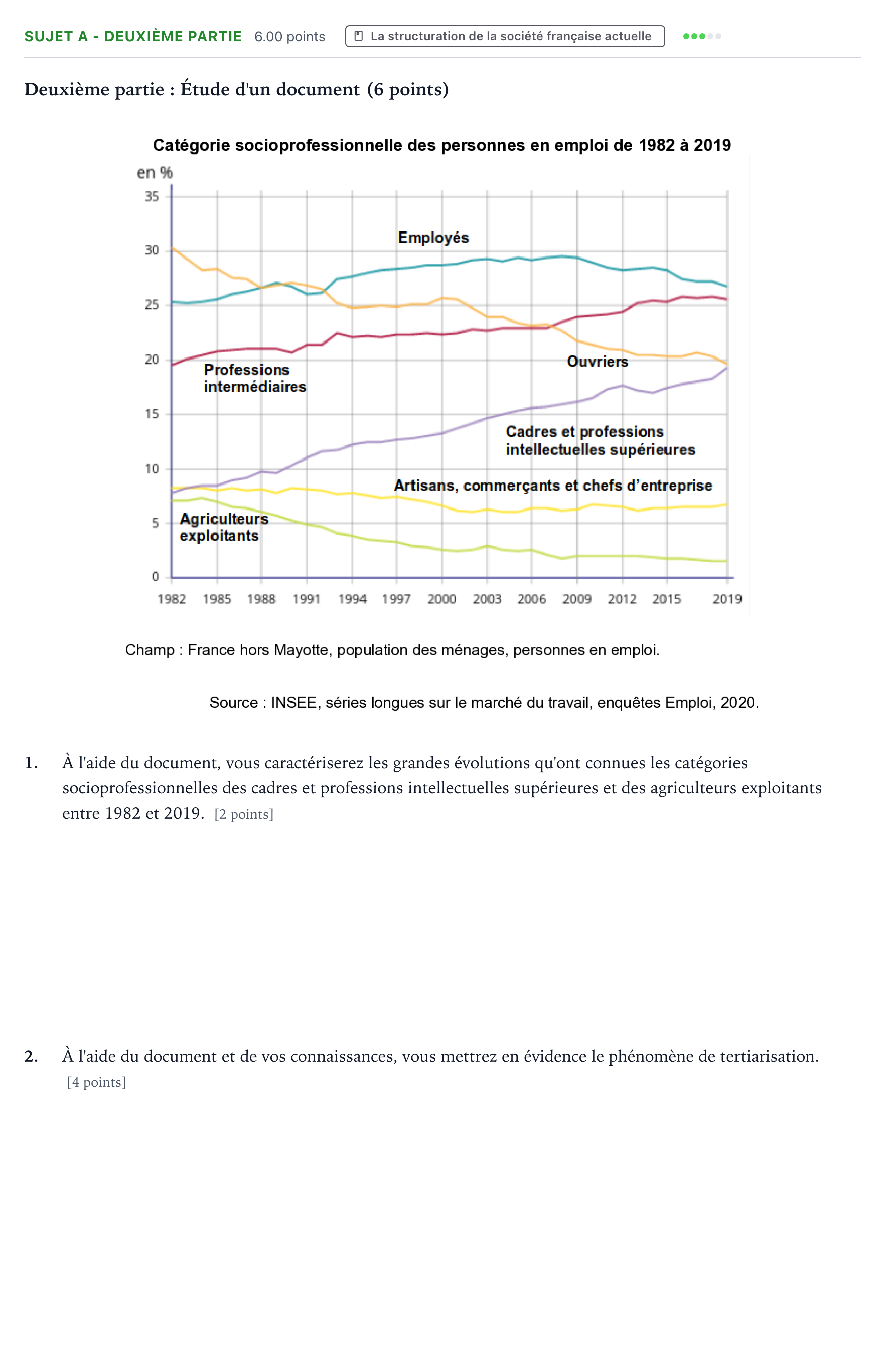 Énoncé: Sujet A - Deuxième partie · Bac Sciences Économiques et Sociales Mayotte-Liban 2022 (jour 1)