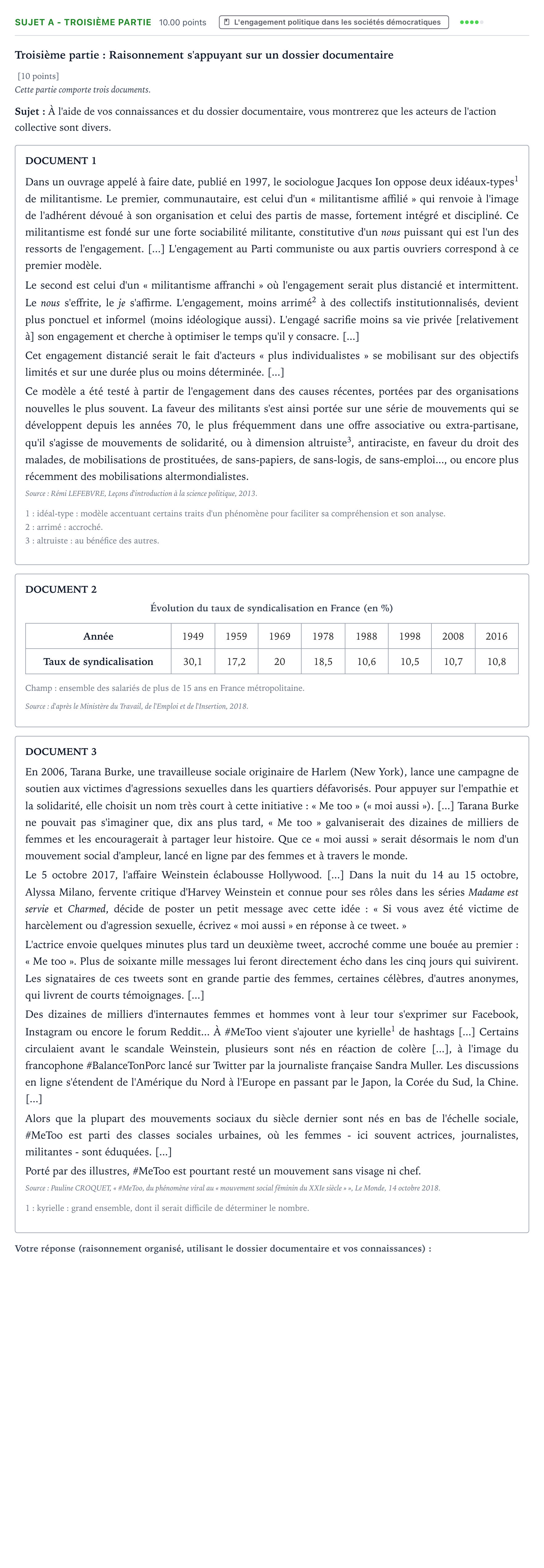 Énoncé: Sujet A - Troisième partie · Bac Sciences Économiques et Sociales Mayotte-Liban 2022 (jour 1)