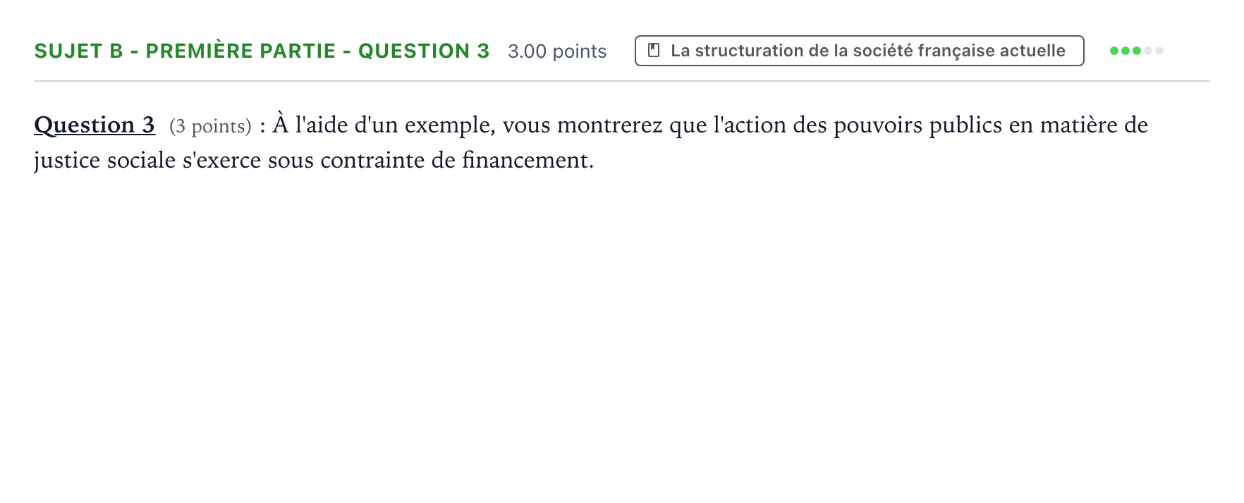 Énoncé: Sujet B - Première partie - Question 3 · Bac Sciences Économiques et Sociales Mayotte-Liban 2022 (jour 1)