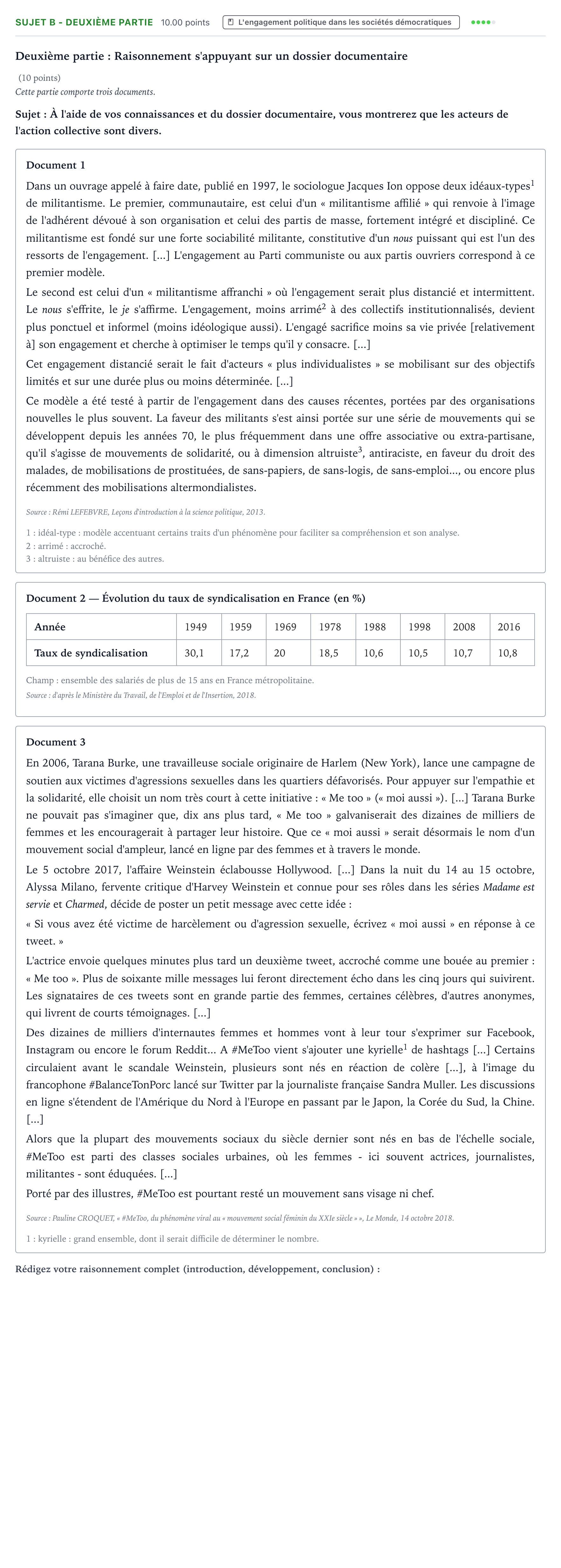 Énoncé: Sujet B - Deuxième partie · Bac Sciences Économiques et Sociales Mayotte-Liban 2022 (jour 1)
