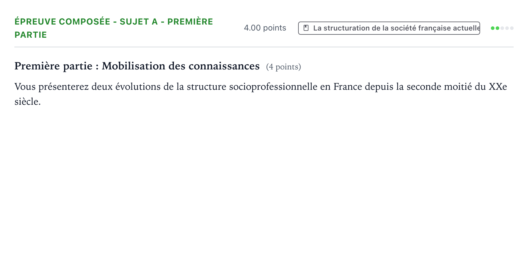 Énoncé: Épreuve composée - Sujet A - Première partie · Bac Sciences Économiques et Sociales Mayotte-Liban 2022 (jour 2)
