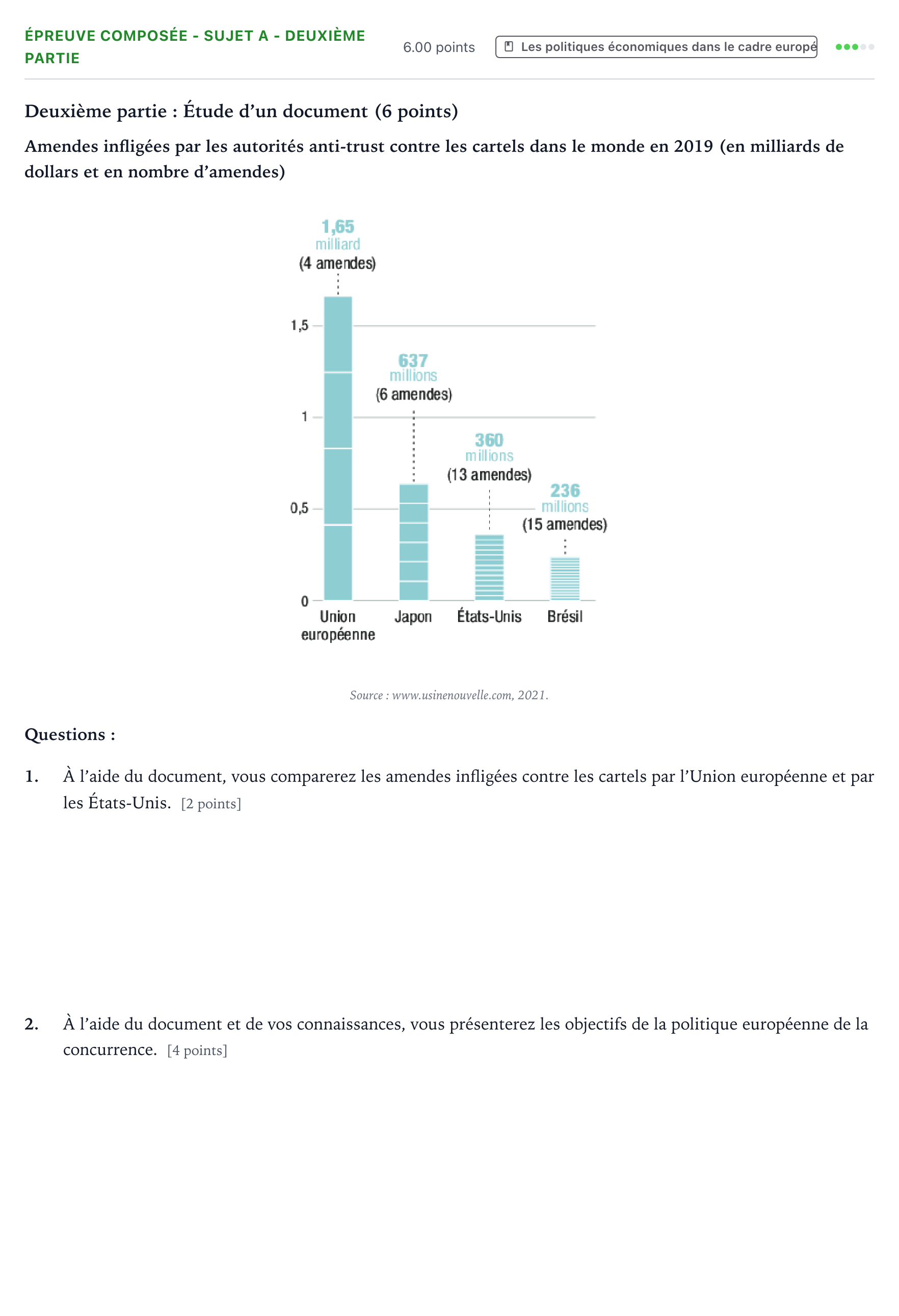 Énoncé: Épreuve composée - Sujet A - Deuxième partie · Bac Sciences Économiques et Sociales Mayotte-Liban 2022 (jour 2)