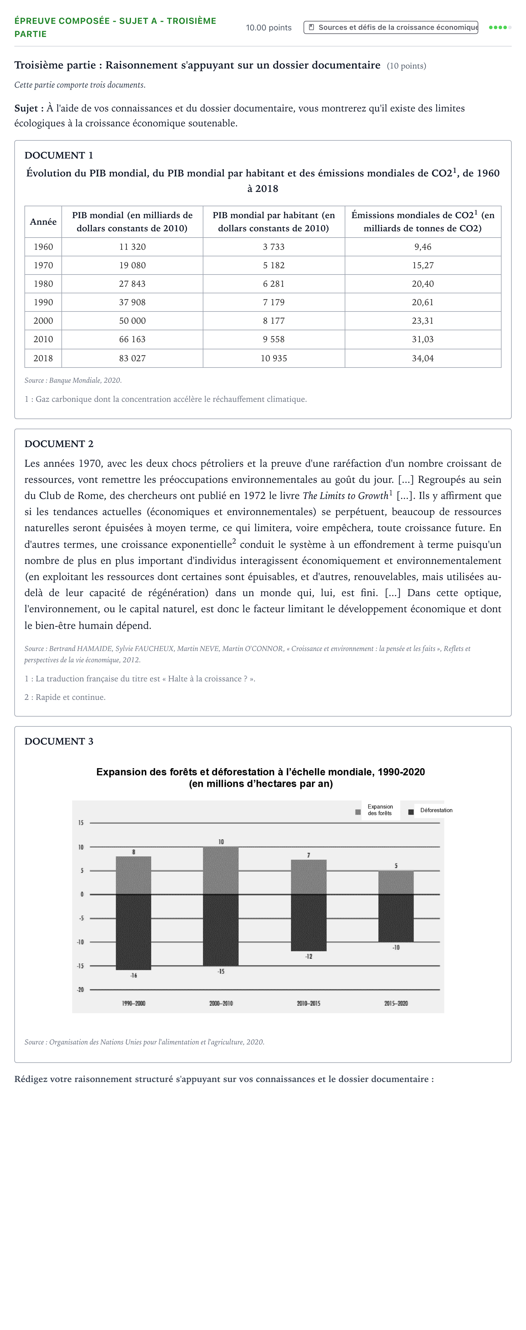 Énoncé: Épreuve composée - Sujet A - Troisième partie · Bac Sciences Économiques et Sociales Métropole 1 remplacement 2022