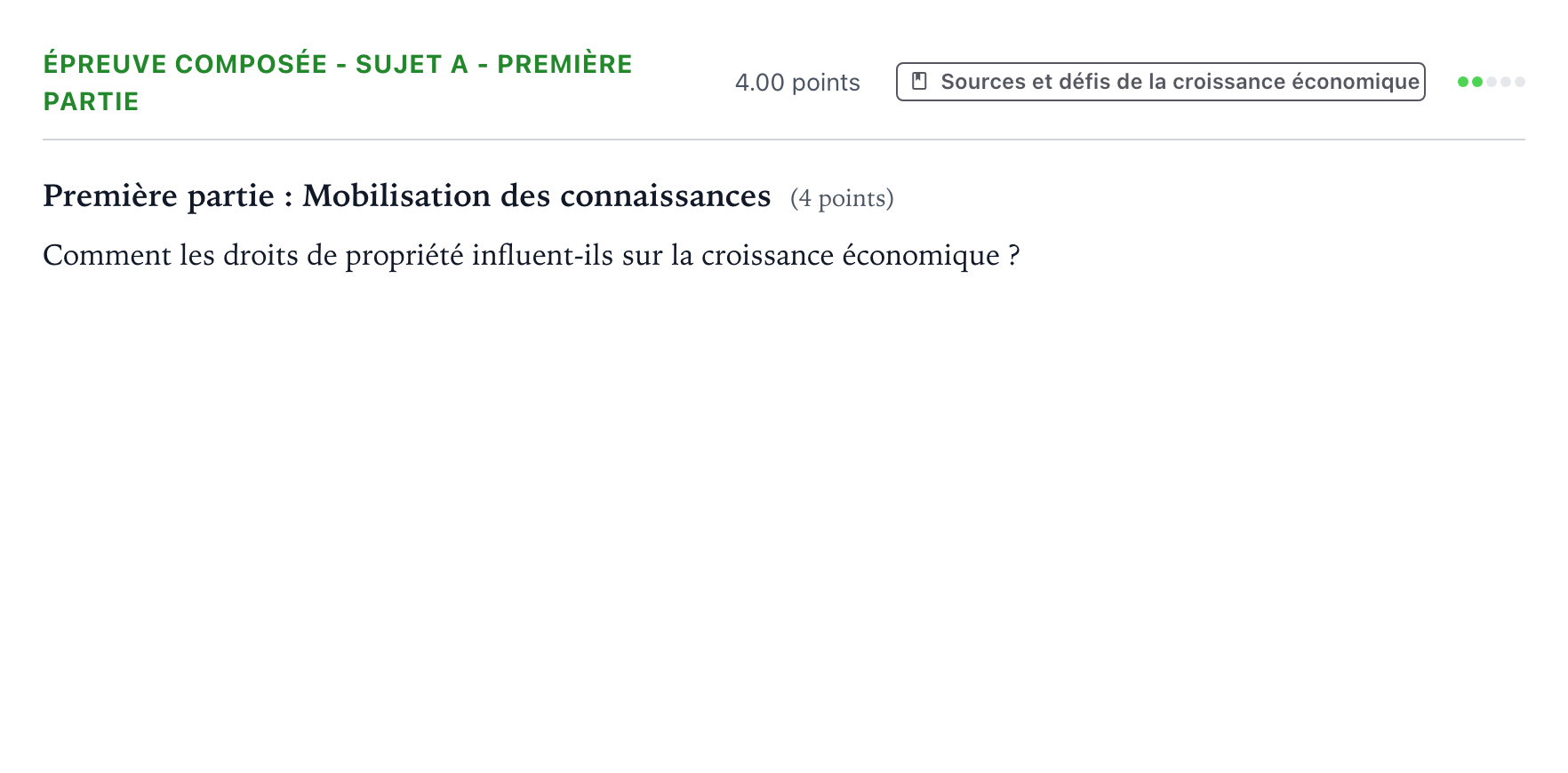 Énoncé: Épreuve composée - Sujet A - Première partie · Bac Sciences Économiques et Sociales Métropole 2 remplacement 2022