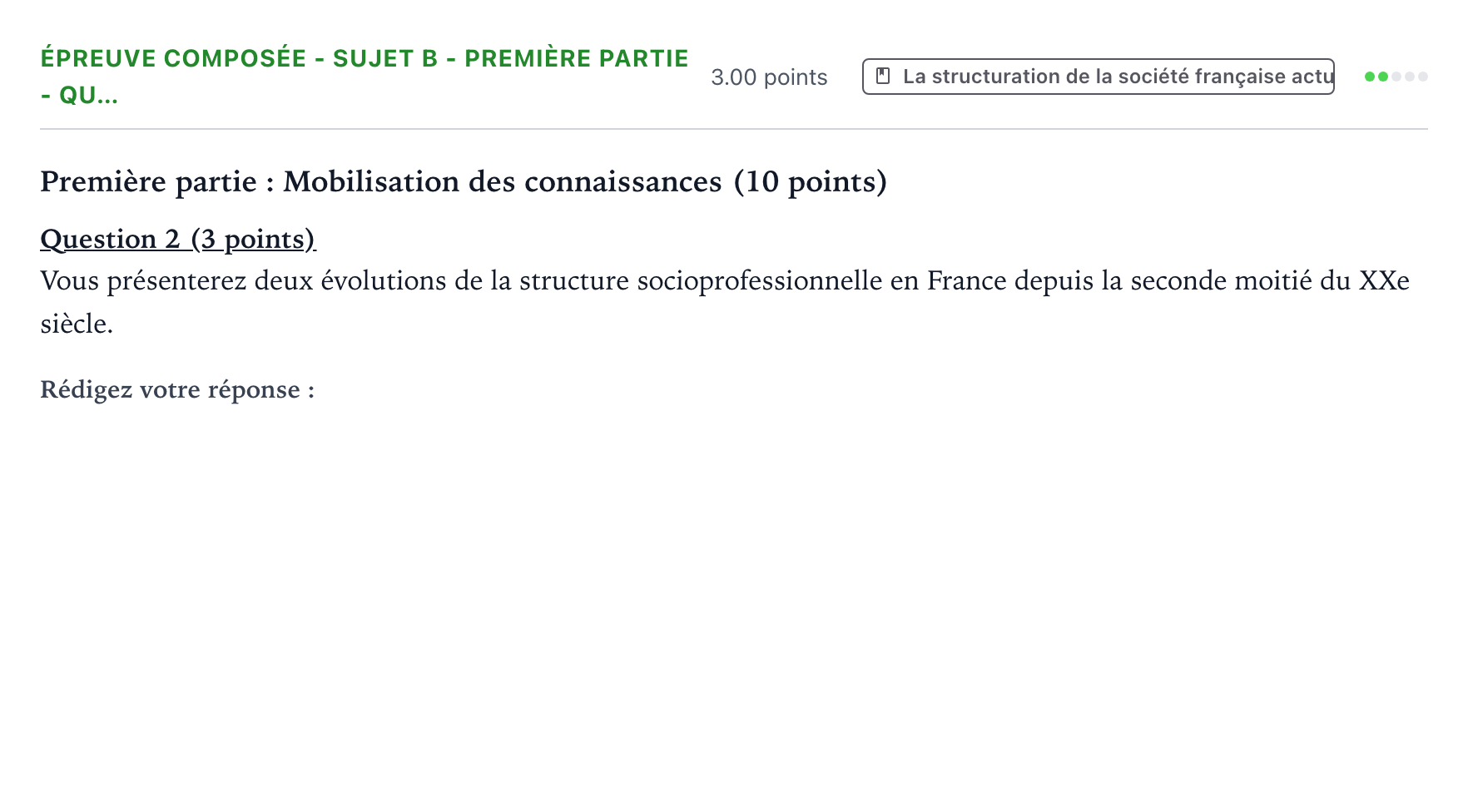 Énoncé: Épreuve composée - Sujet B - Première partie - Qu… · Bac Sciences Économiques et Sociales Métropole 2 remplacement 2022