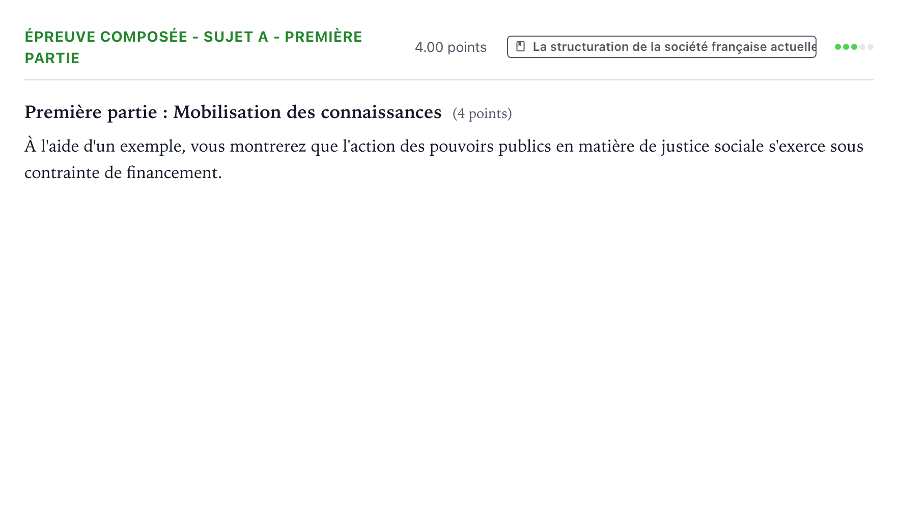 Énoncé: Épreuve composée - Sujet A - Première partie · Bac Sciences Économiques et Sociales Nouvelle-Calédonie 2022 (jour 1)