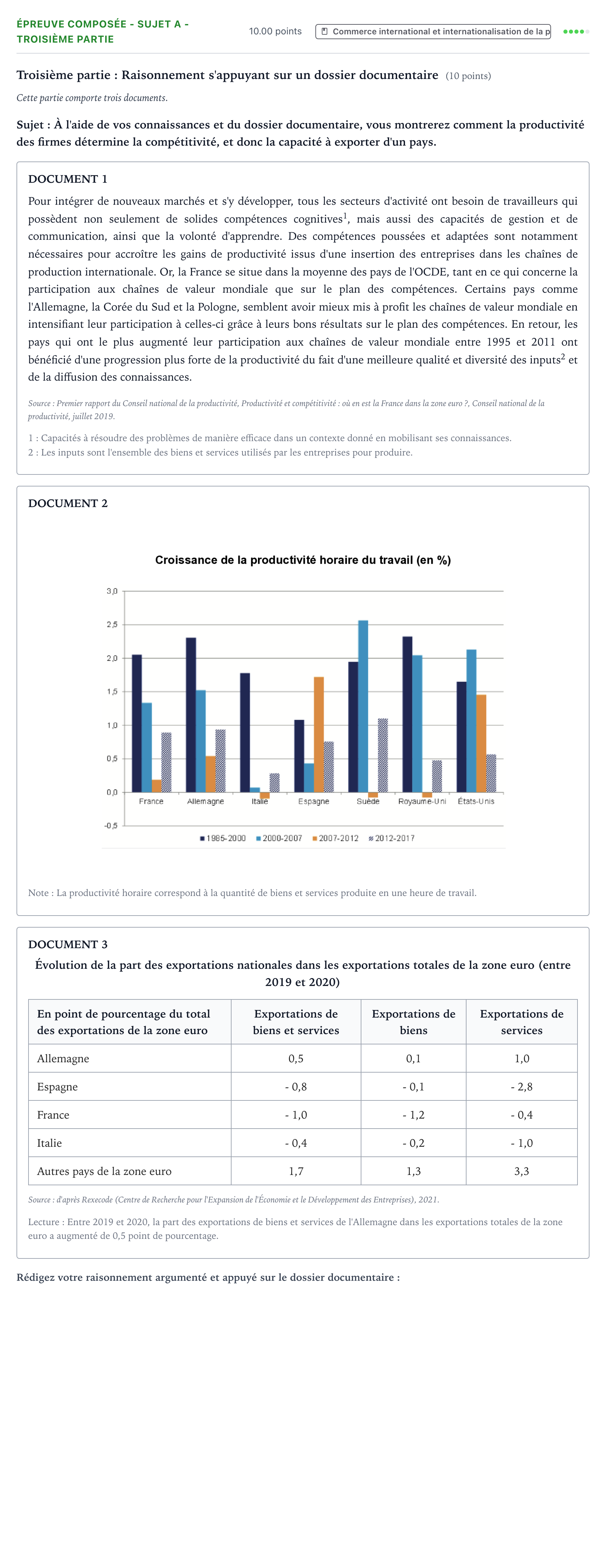 Énoncé: Épreuve composée - Sujet A - Troisième partie · Bac Sciences Économiques et Sociales Nouvelle-Calédonie 2022 (jour 1)