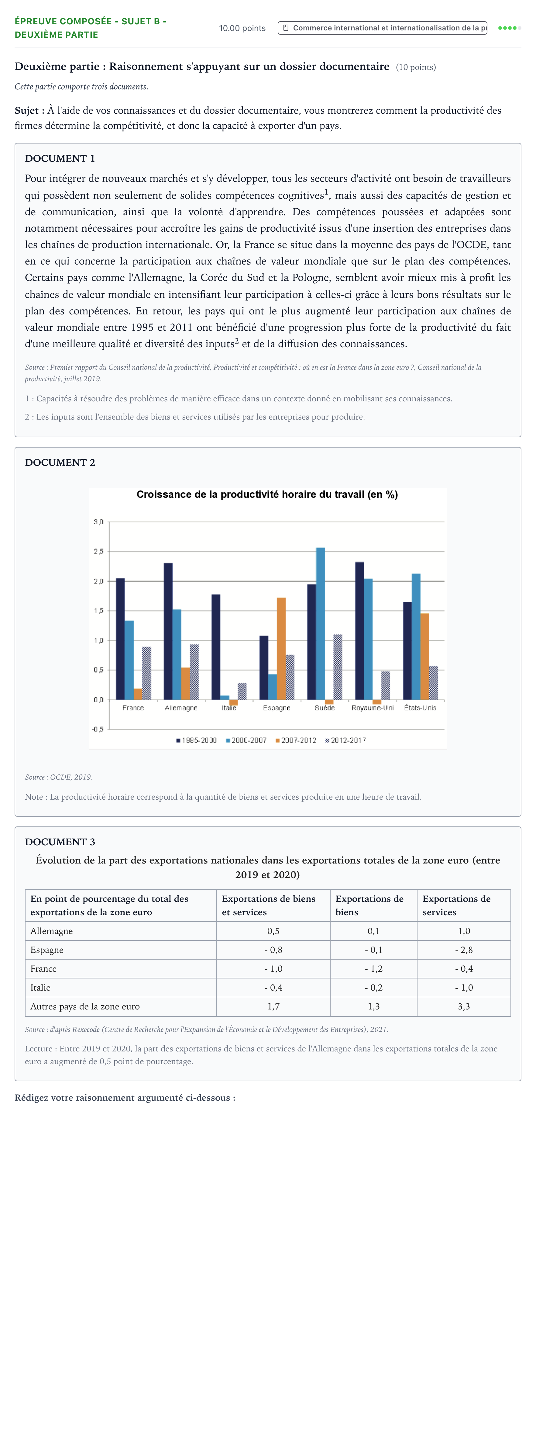 Énoncé: Épreuve composée - Sujet B - Deuxième partie · Bac Sciences Économiques et Sociales Nouvelle-Calédonie 2022 (jour 1)