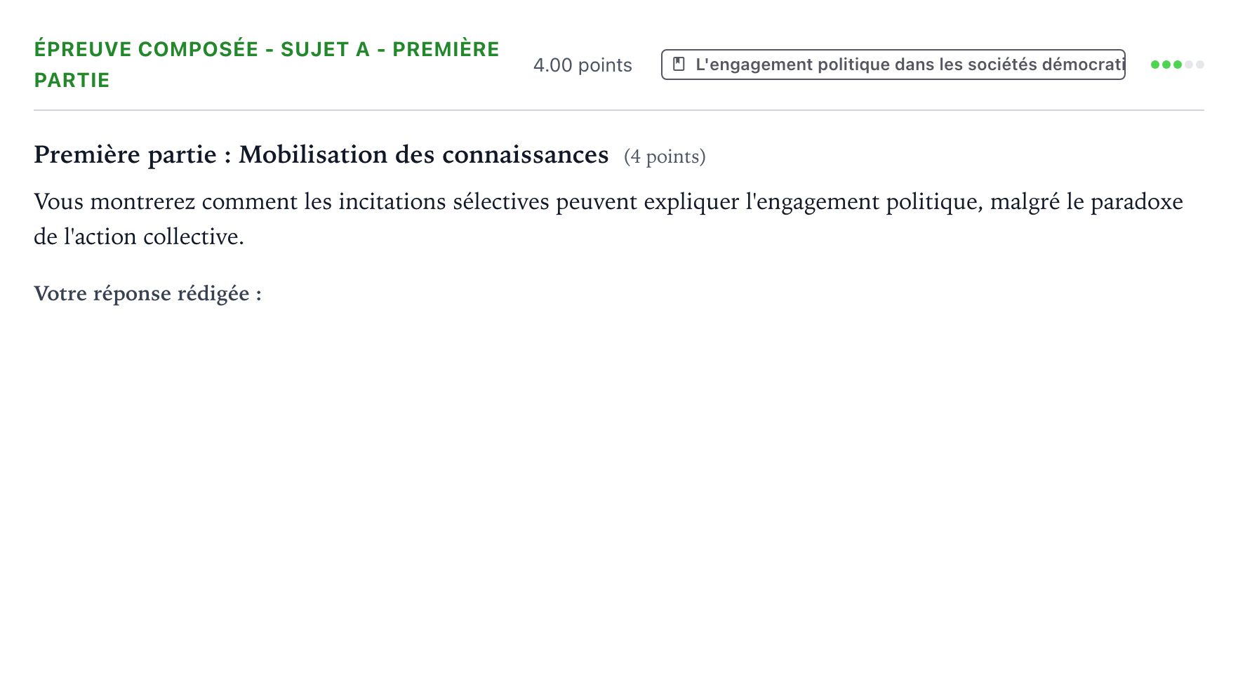 Énoncé: Épreuve composée - Sujet A - Première partie · Bac Sciences Économiques et Sociales Nouvelle-Calédonie 2022 (jour 2)