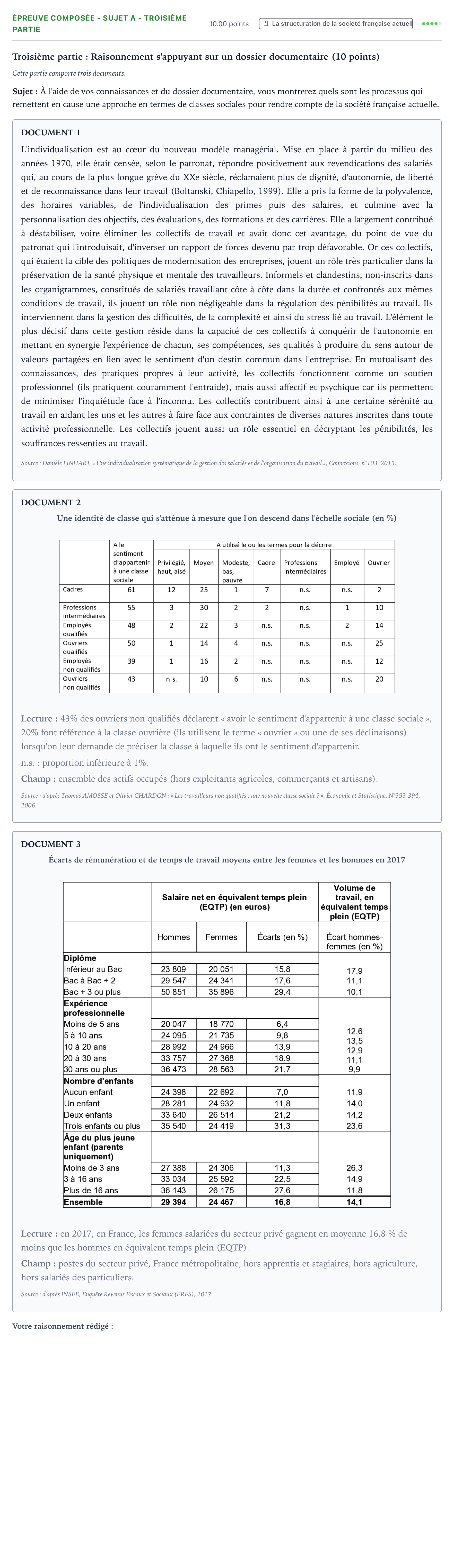 Énoncé: Épreuve composée - Sujet A - Troisième partie · Bac Sciences Économiques et Sociales Nouvelle-Calédonie 2022 (jour 2)