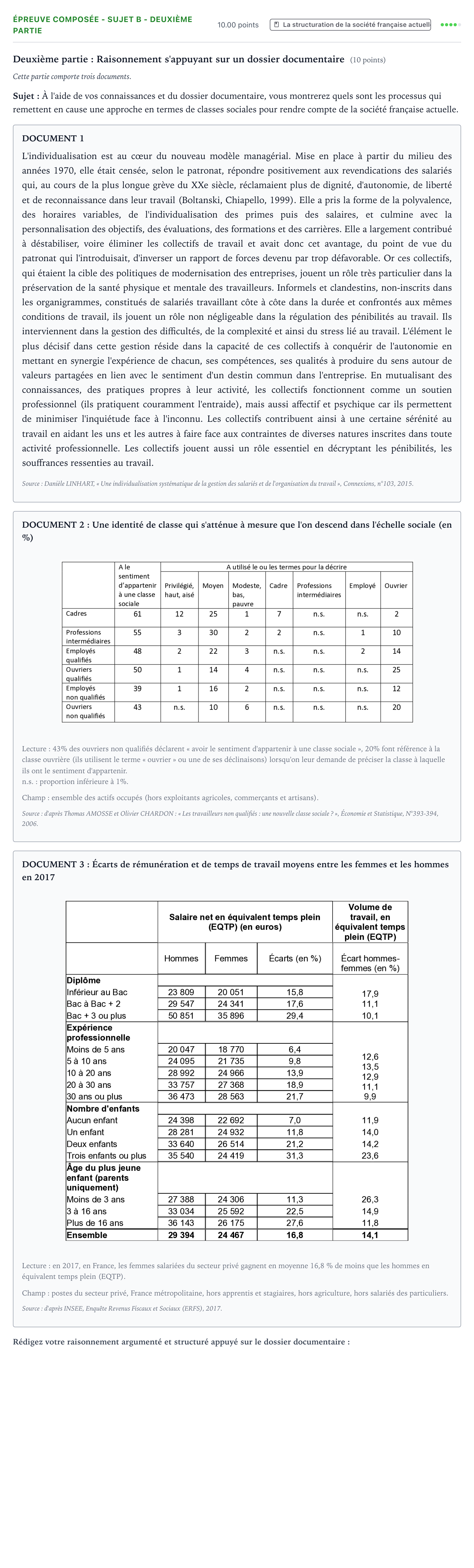Énoncé: Épreuve composée - Sujet B - Deuxième partie · Bac Sciences Économiques et Sociales Nouvelle-Calédonie 2022 (jour 2)