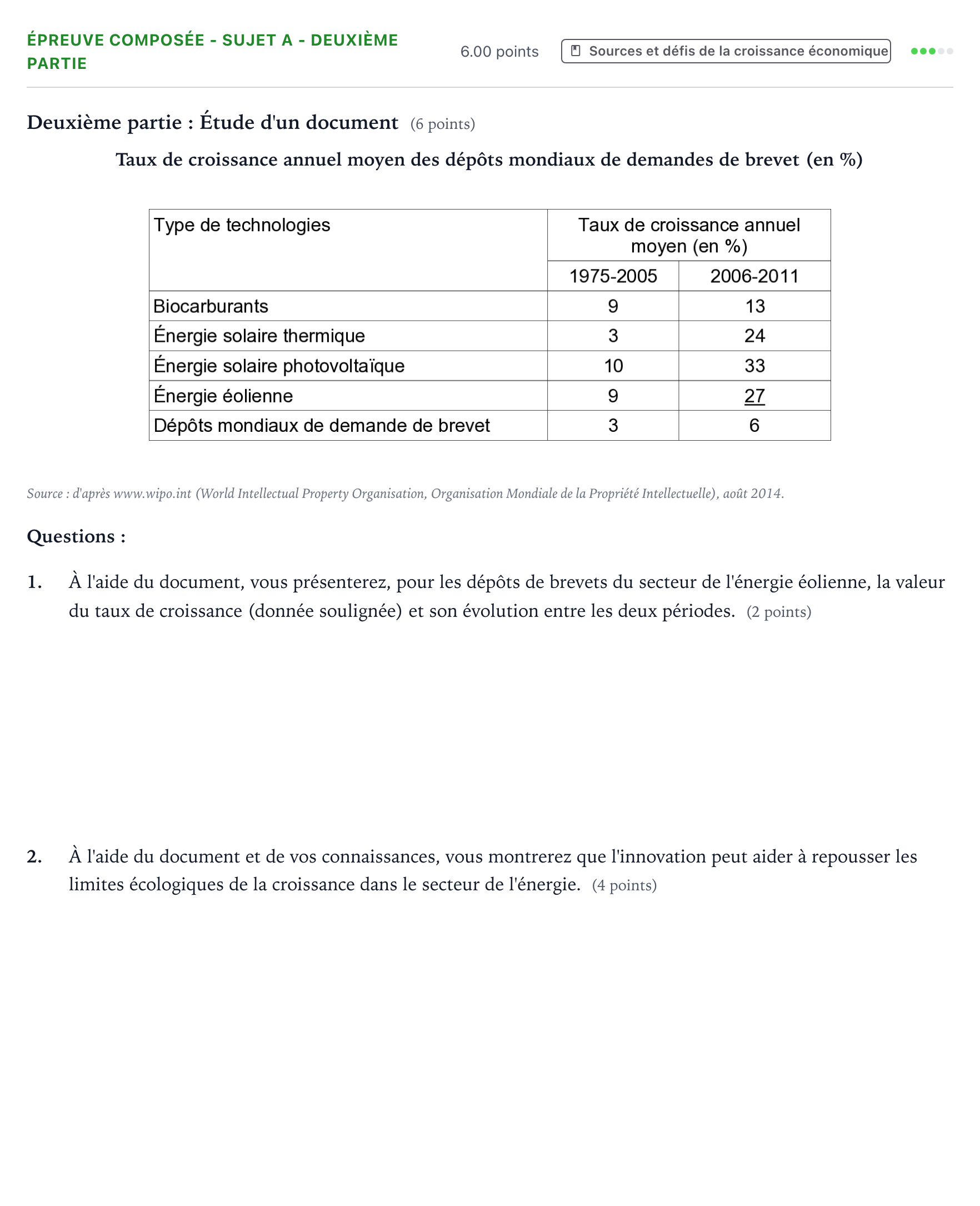 Énoncé: Épreuve composée - Sujet A - Deuxième partie · Bac Sciences Économiques et Sociales Polynésie 2022 (jour 1)