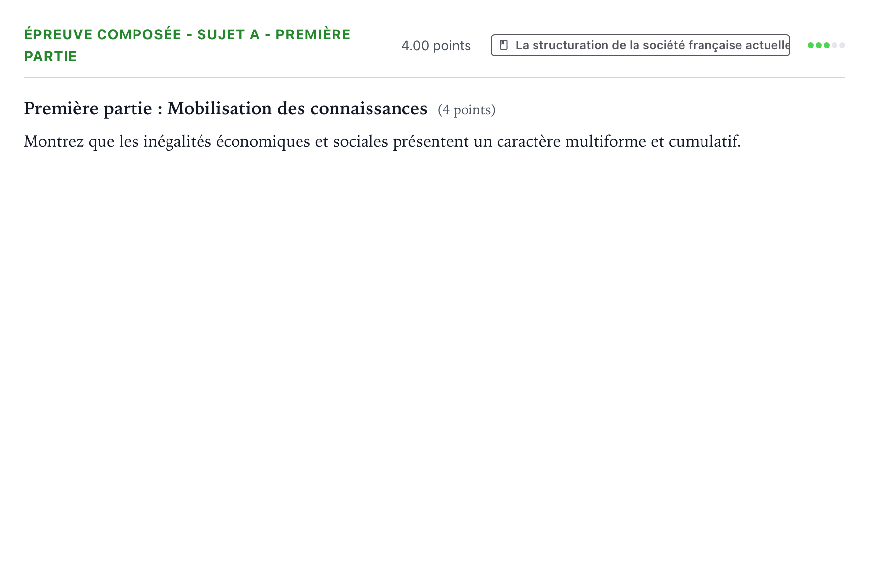 Énoncé: Épreuve composée - Sujet A - Première partie · Bac Sciences Économiques et Sociales Polynésie 2022 (jour 2)