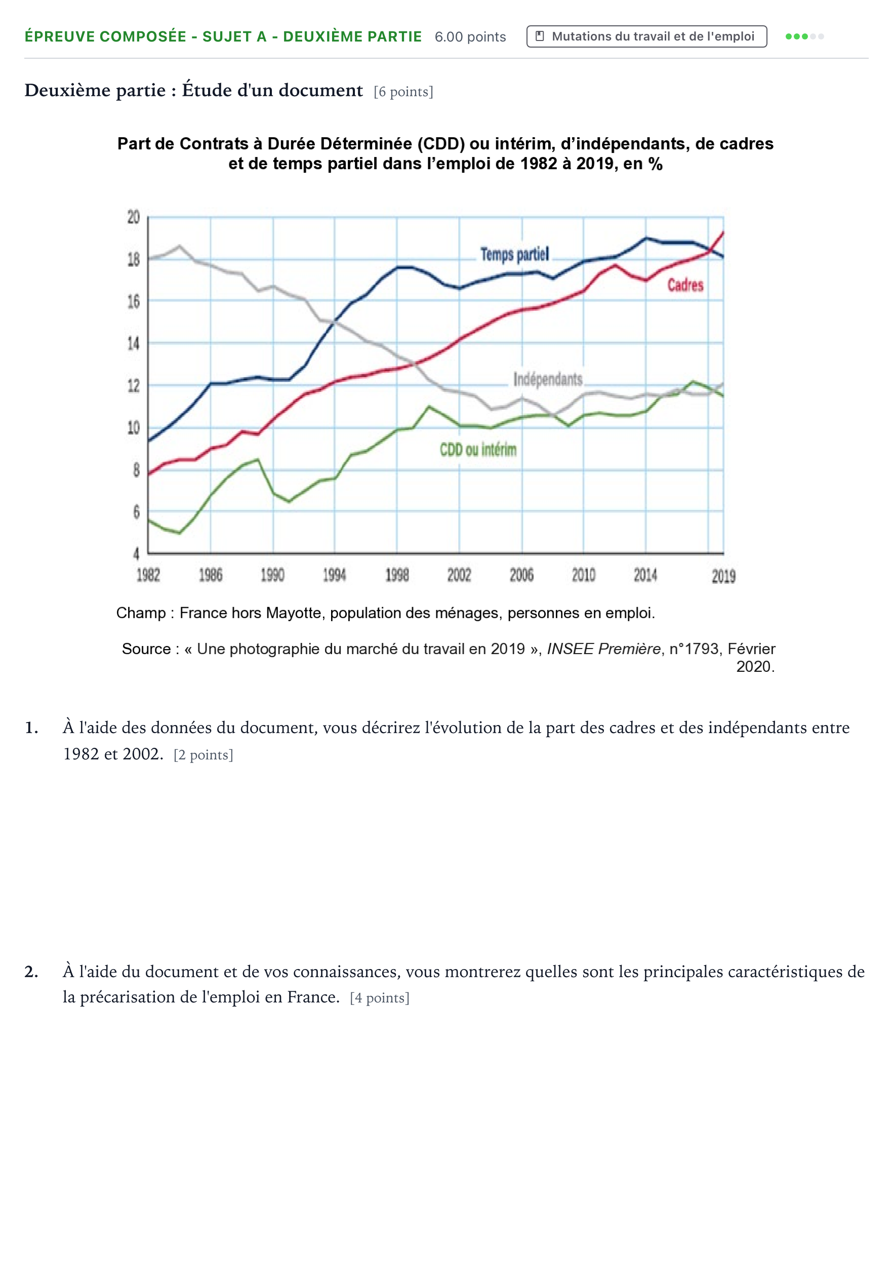 Énoncé: Épreuve composée - Sujet A - Deuxième partie · Bac Sciences Économiques et Sociales Polynésie 2022 (jour 2)
