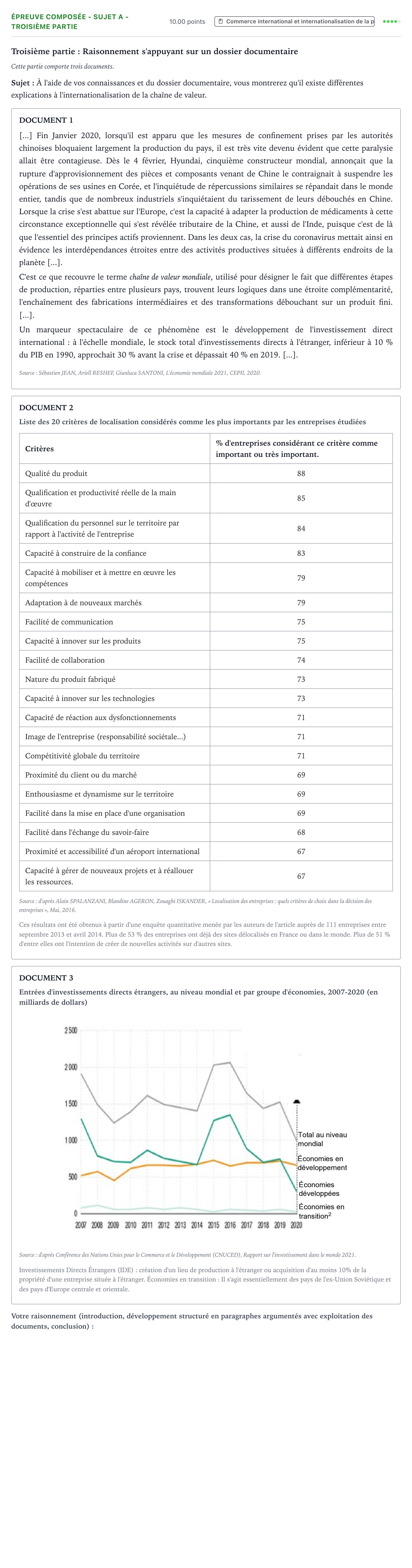 Énoncé: Épreuve composée - Sujet A - Troisième partie · Bac Sciences Économiques et Sociales Polynésie 2022 (jour 2)