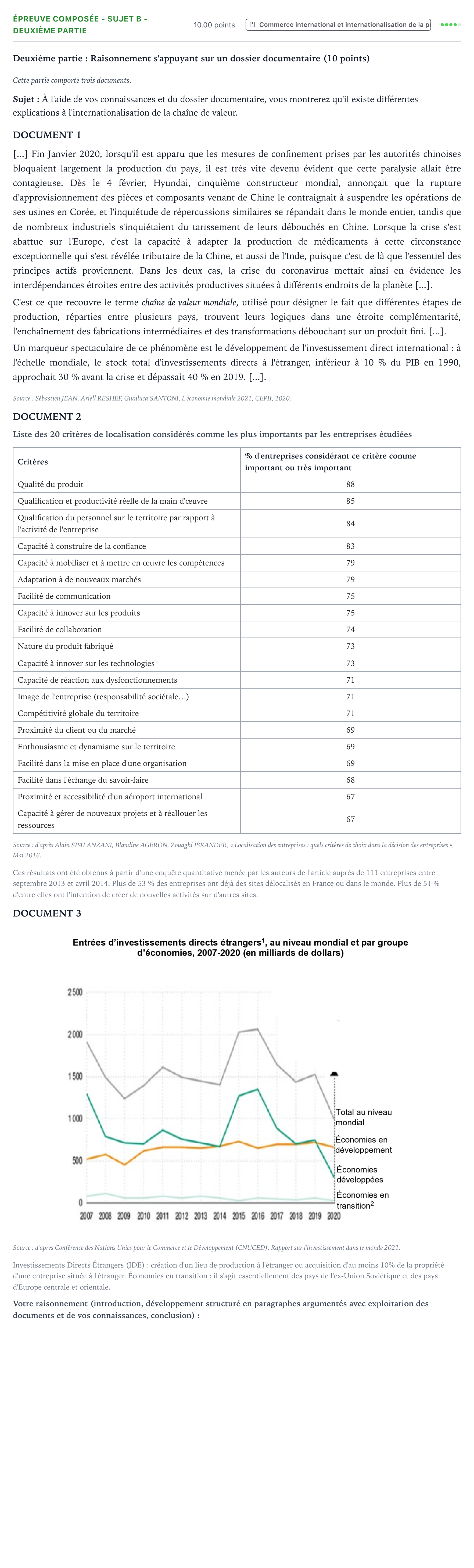 Énoncé: Épreuve composée - Sujet B - Deuxième partie · Bac Sciences Économiques et Sociales Polynésie 2022 (jour 2)