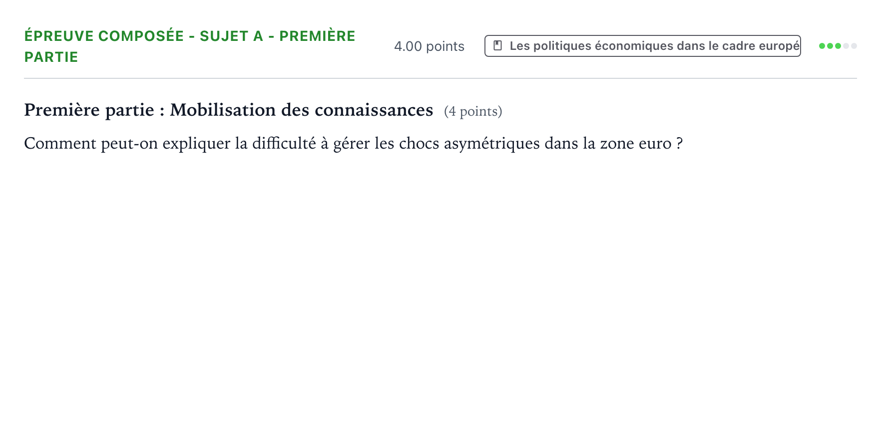 Énoncé: Épreuve composée - Sujet A - Première partie · Bac Sciences Économiques et Sociales Polynésie jour 2 - Remplacement 2022