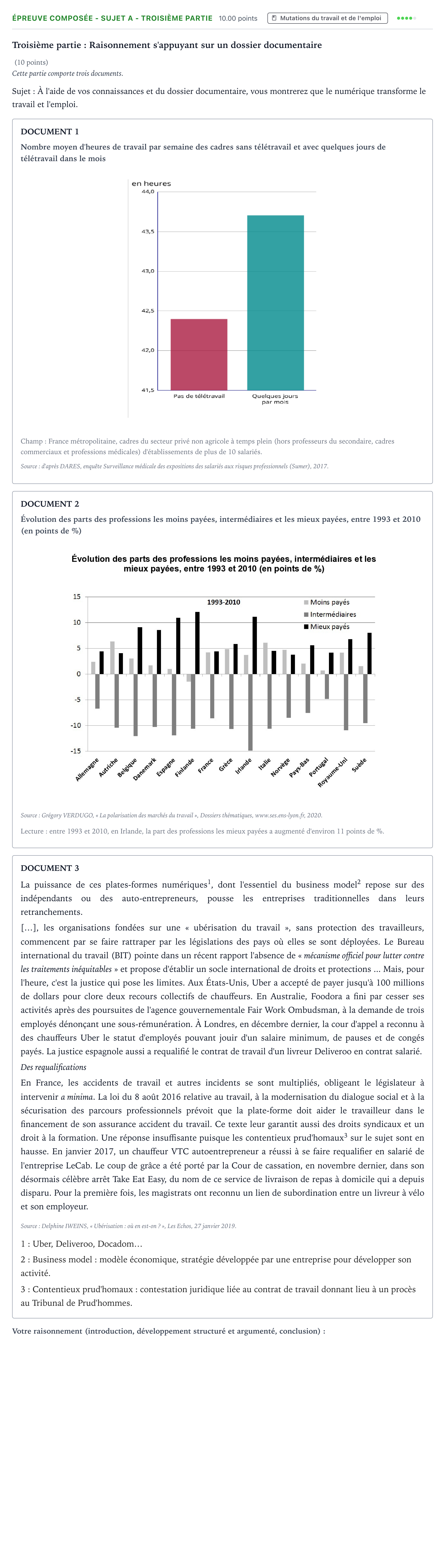 Énoncé: Épreuve composée - Sujet A - Troisième partie · Bac Sciences Économiques et Sociales Polynésie jour 2 - Remplacement 2022
