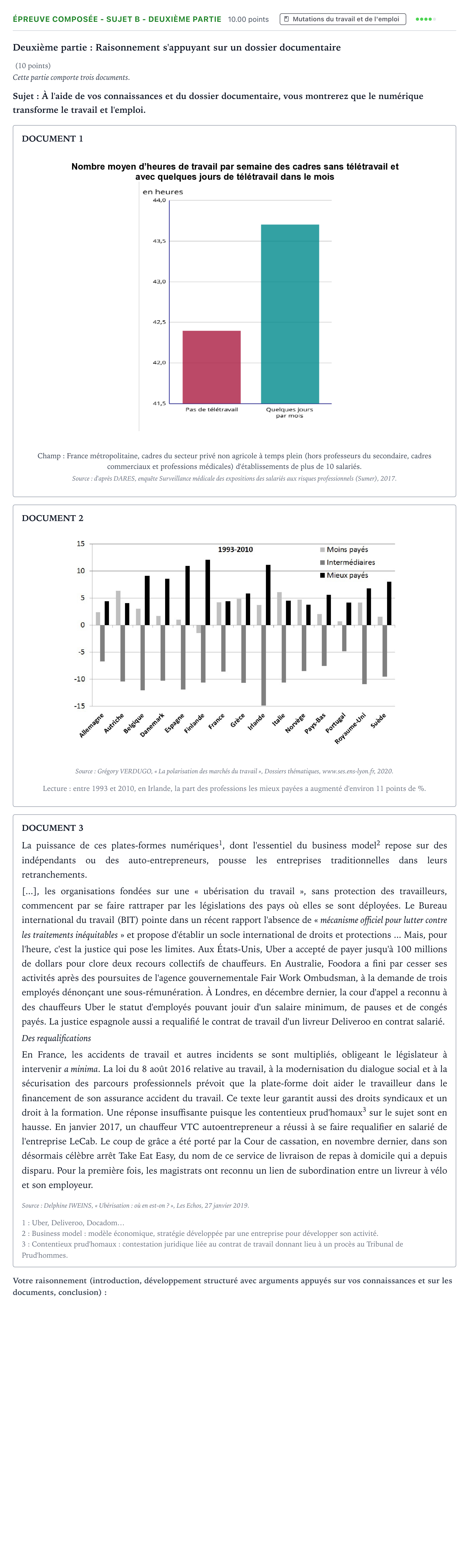 Énoncé: Épreuve composée - Sujet B - Deuxième partie · Bac Sciences Économiques et Sociales Polynésie jour 2 - Remplacement 2022