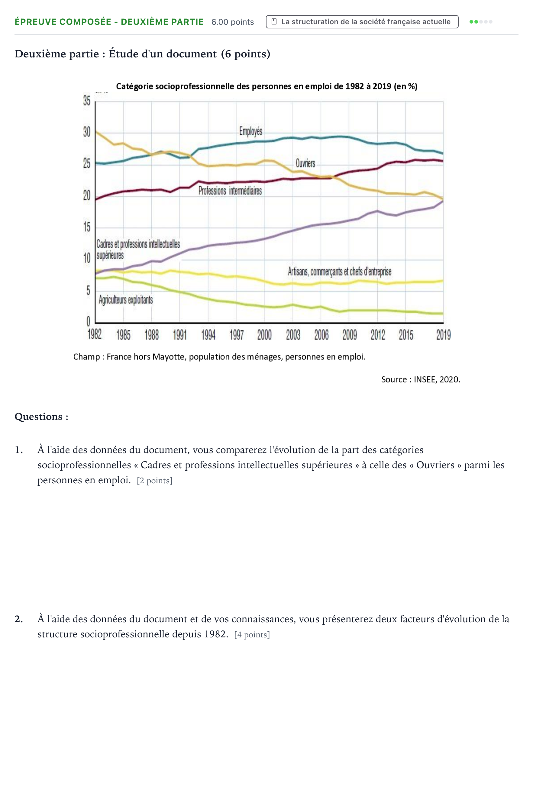 Énoncé: Épreuve composée - Deuxième partie · Bac Sciences Économiques et Sociales Amérique du Nord 2023 (jour 1)