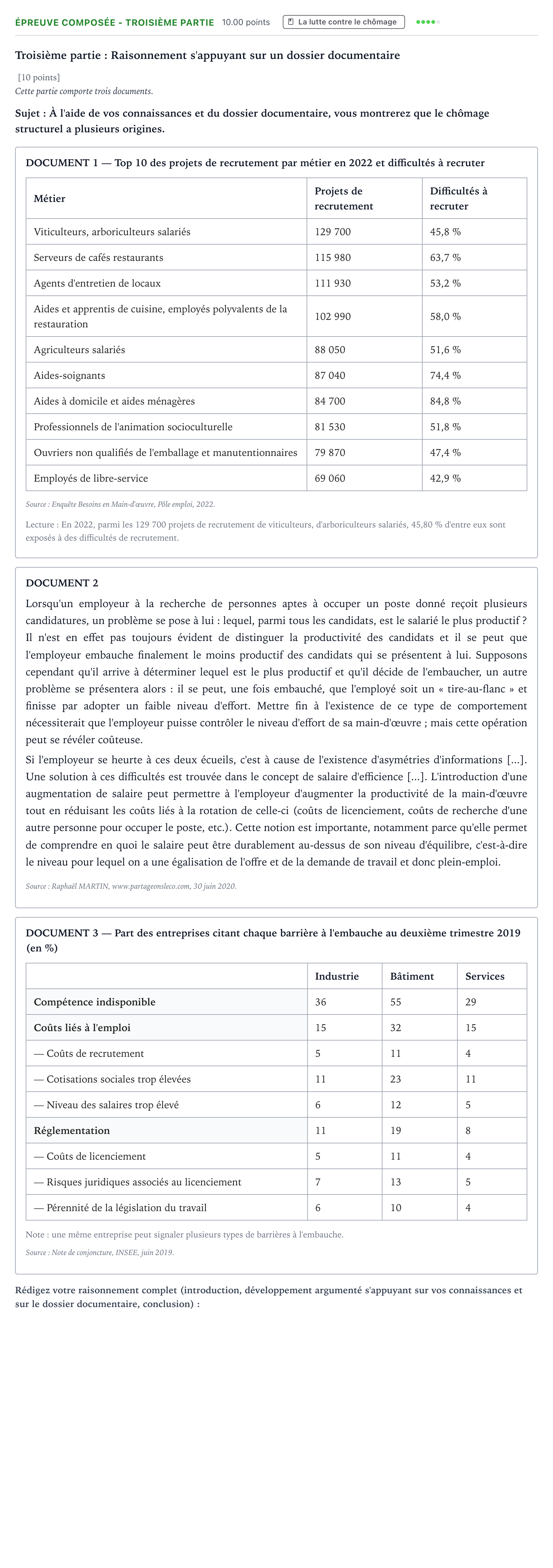 Énoncé: Épreuve composée - Troisième partie · Bac Sciences Économiques et Sociales Amérique du Nord 2023 (jour 1)