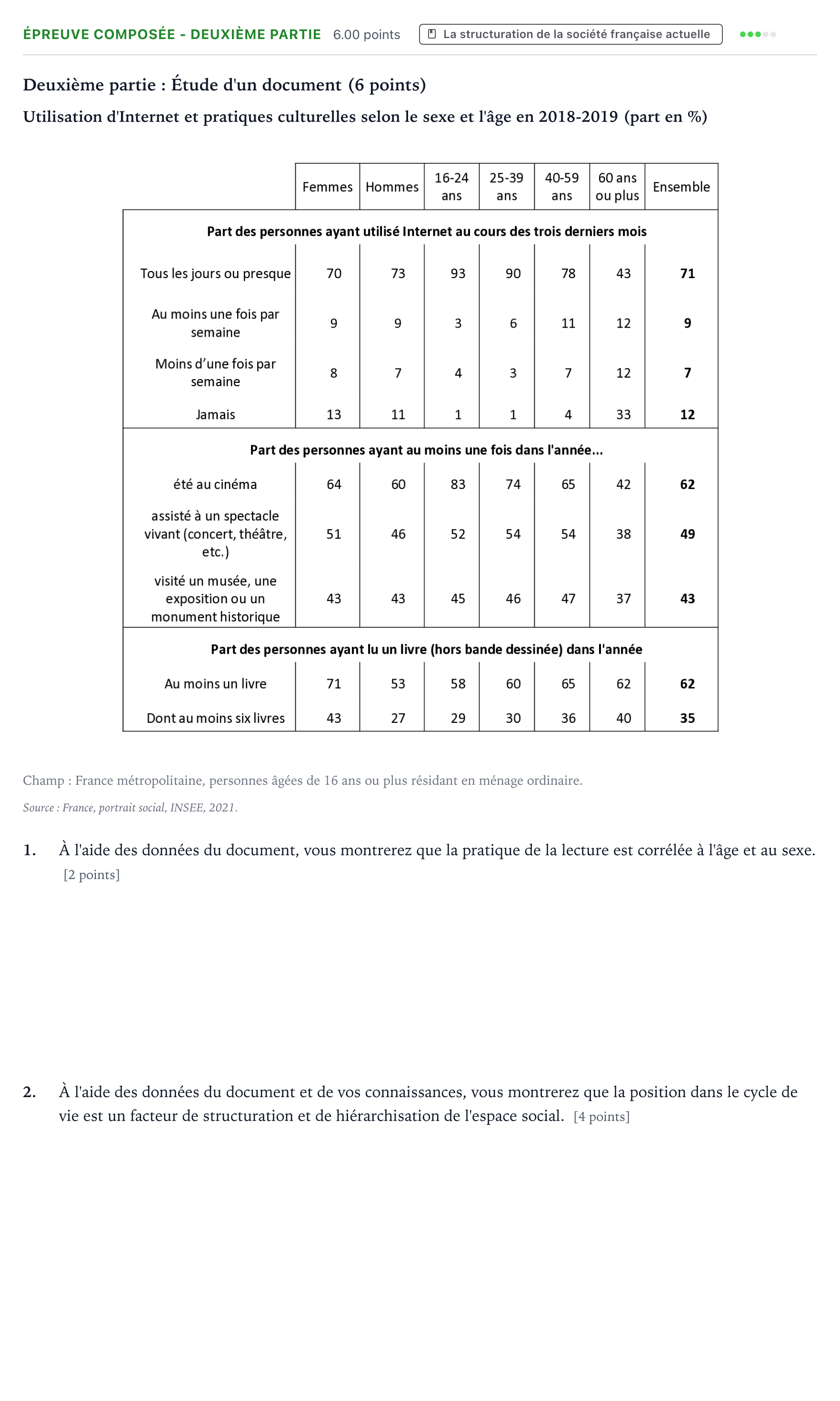 Énoncé: Épreuve composée - Deuxième partie · Bac Sciences Économiques et Sociales Amérique du Nord 2023 (jour 2)