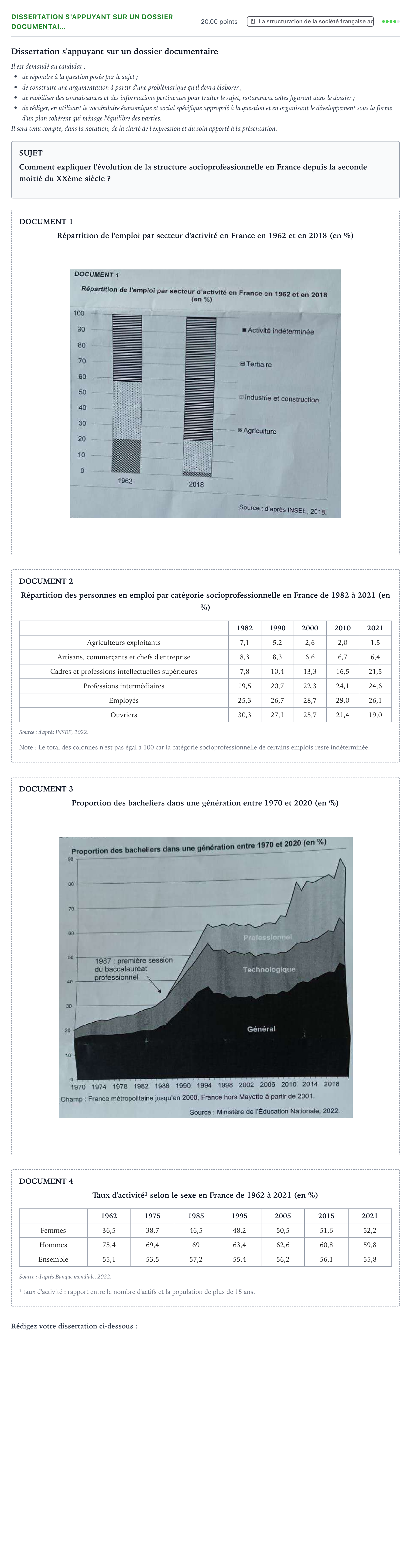 Énoncé: Dissertation s'appuyant sur un dossier documentai… · Bac Sciences Économiques et Sociales Amérique du Sud 2023 (jour 1)
